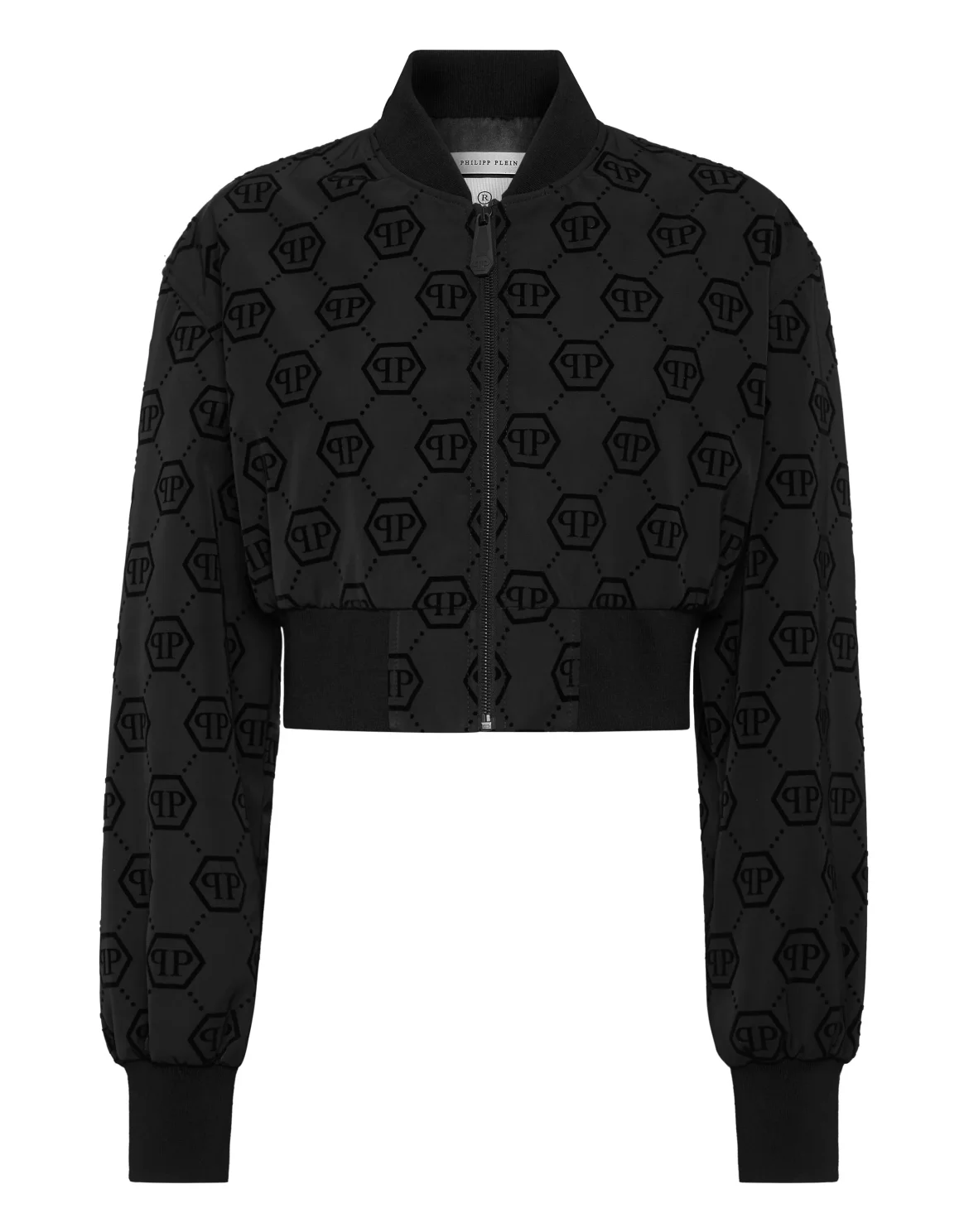 Cropped Bomber Jacket Flock Monogram, цвет: Черный