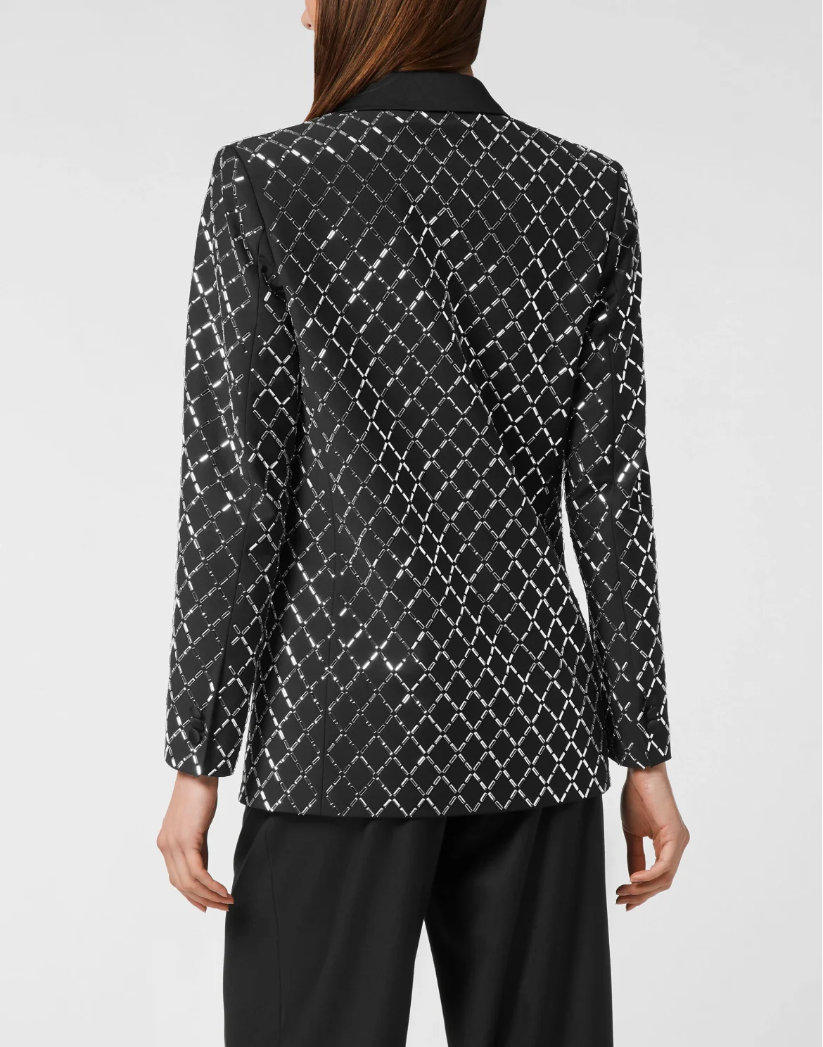 Wool and Satin Boyfriend Fit Blazer Crystal Rhombus, цвет: Черный