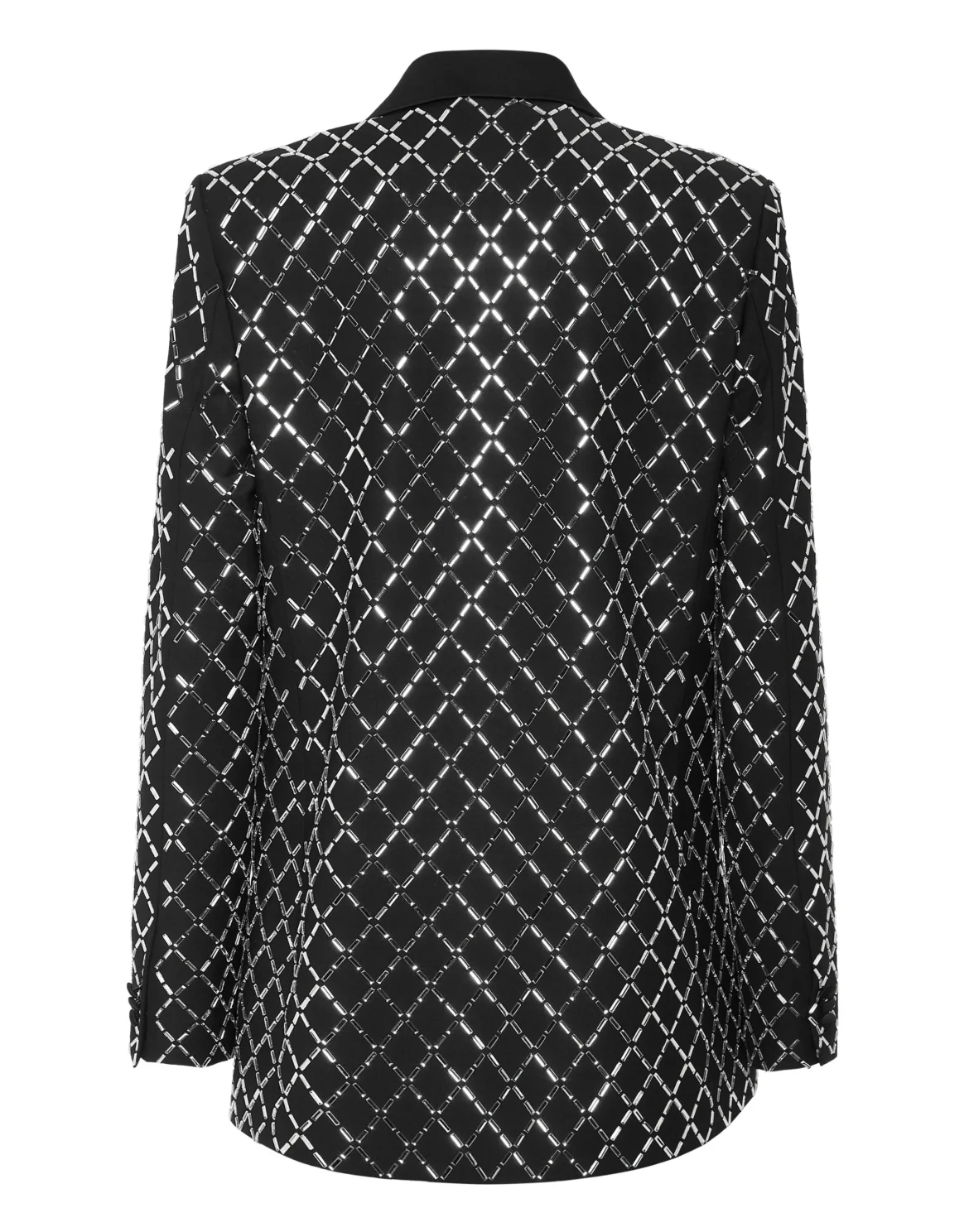 Wool and Satin Boyfriend Fit Blazer Crystal Rhombus, цвет: Черный