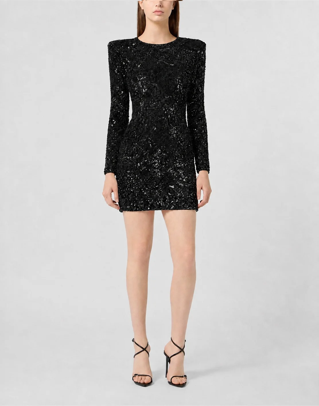 Embroidered Long-Sleeved Mini Dress Crystal Skull, цвет: Черный