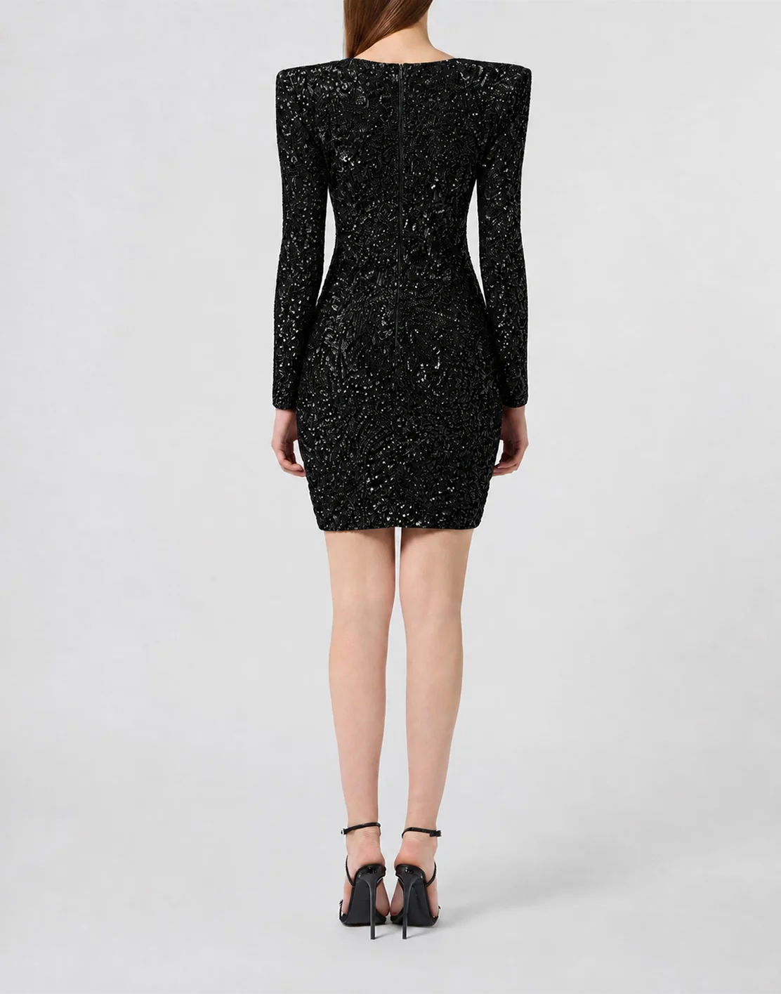 Embroidered Long-Sleeved Mini Dress Crystal Skull, цвет: Черный