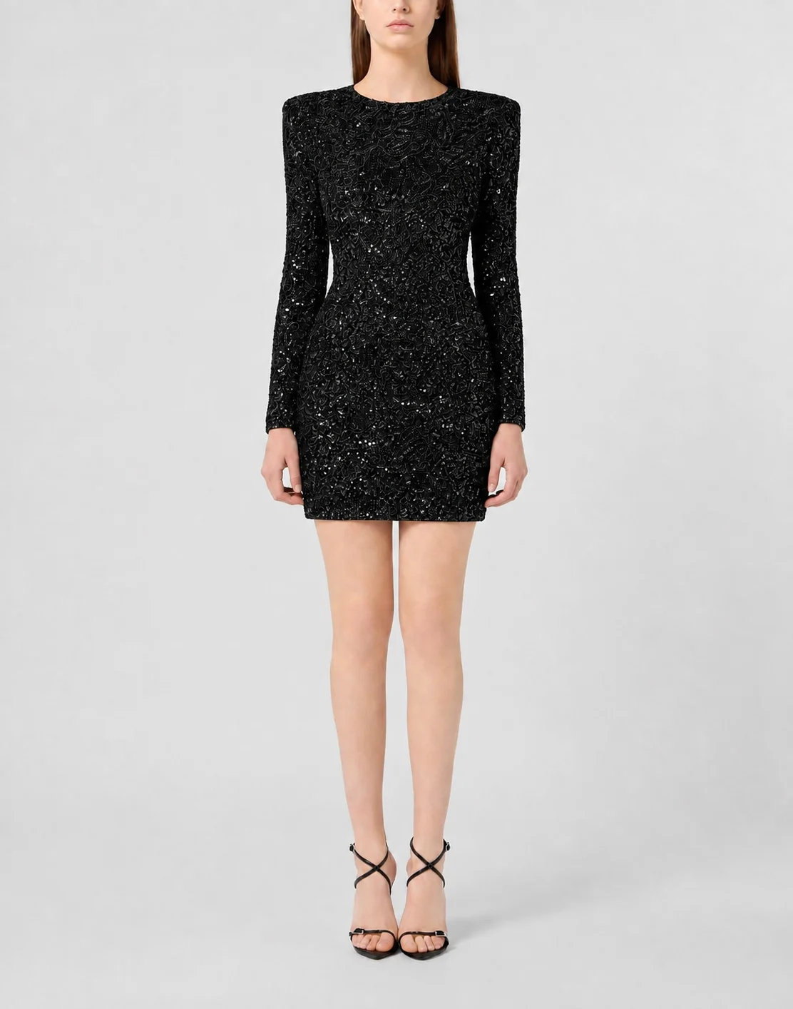 Embroidered Long-Sleeved Mini Dress Crystal Skull, цвет: Черный