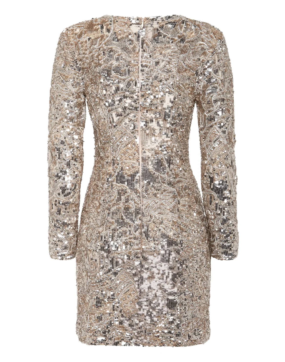 Embroidered Long-Sleeved Mini Dress Crystal Skull, цвет: Бежевый