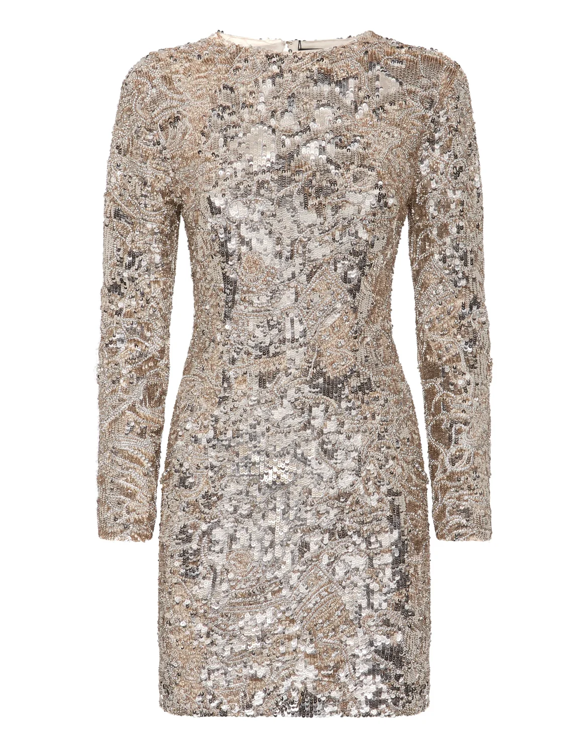 Embroidered Long-Sleeved Mini Dress Crystal Skull, цвет: Бежевый