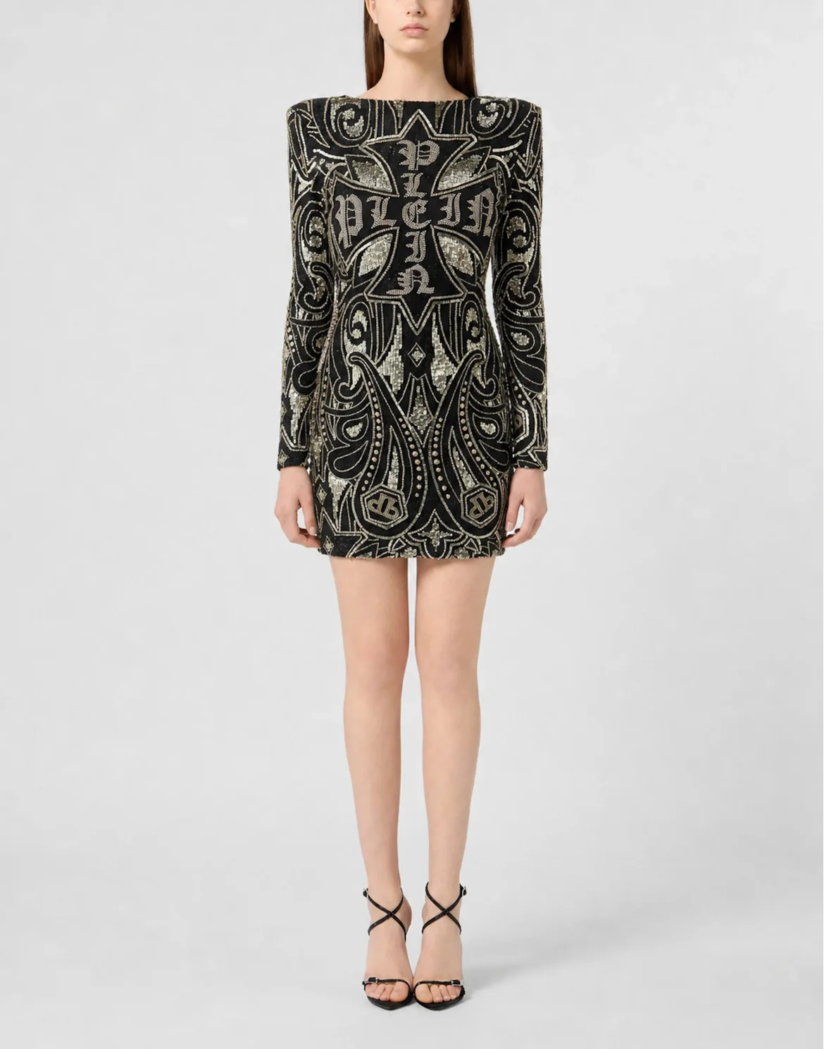 Open Back Mini Dress Paisley, цвет: Черный
