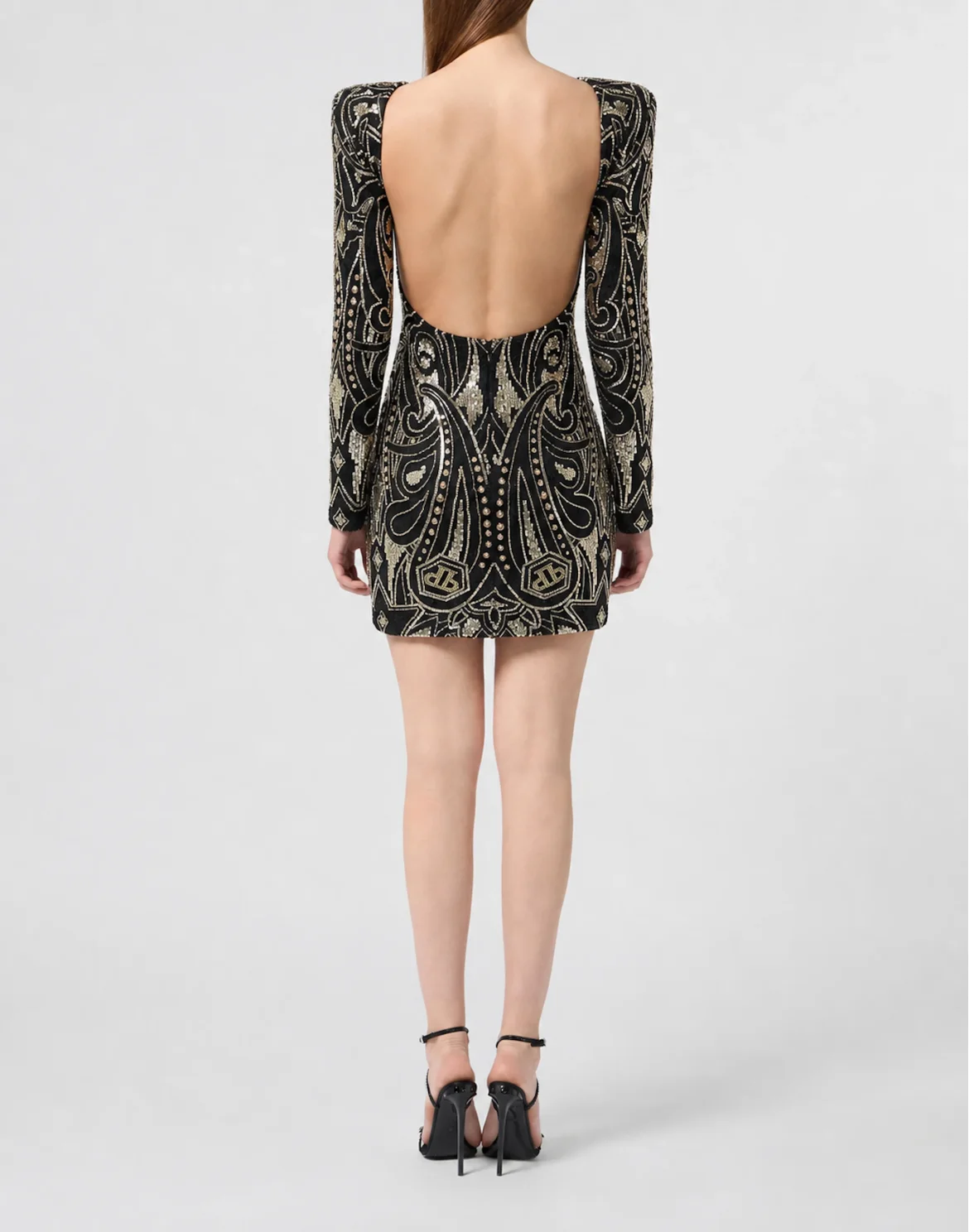Open Back Mini Dress Paisley, цвет: Черный
