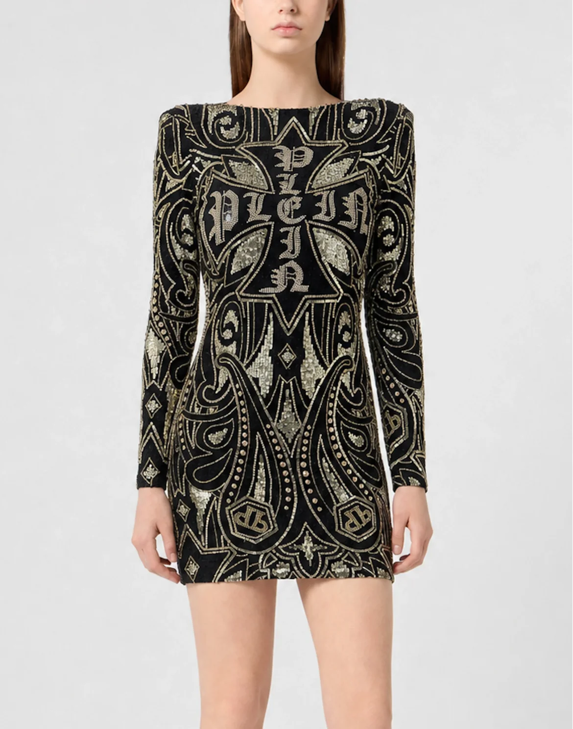 Open Back Mini Dress Paisley, цвет: Черный