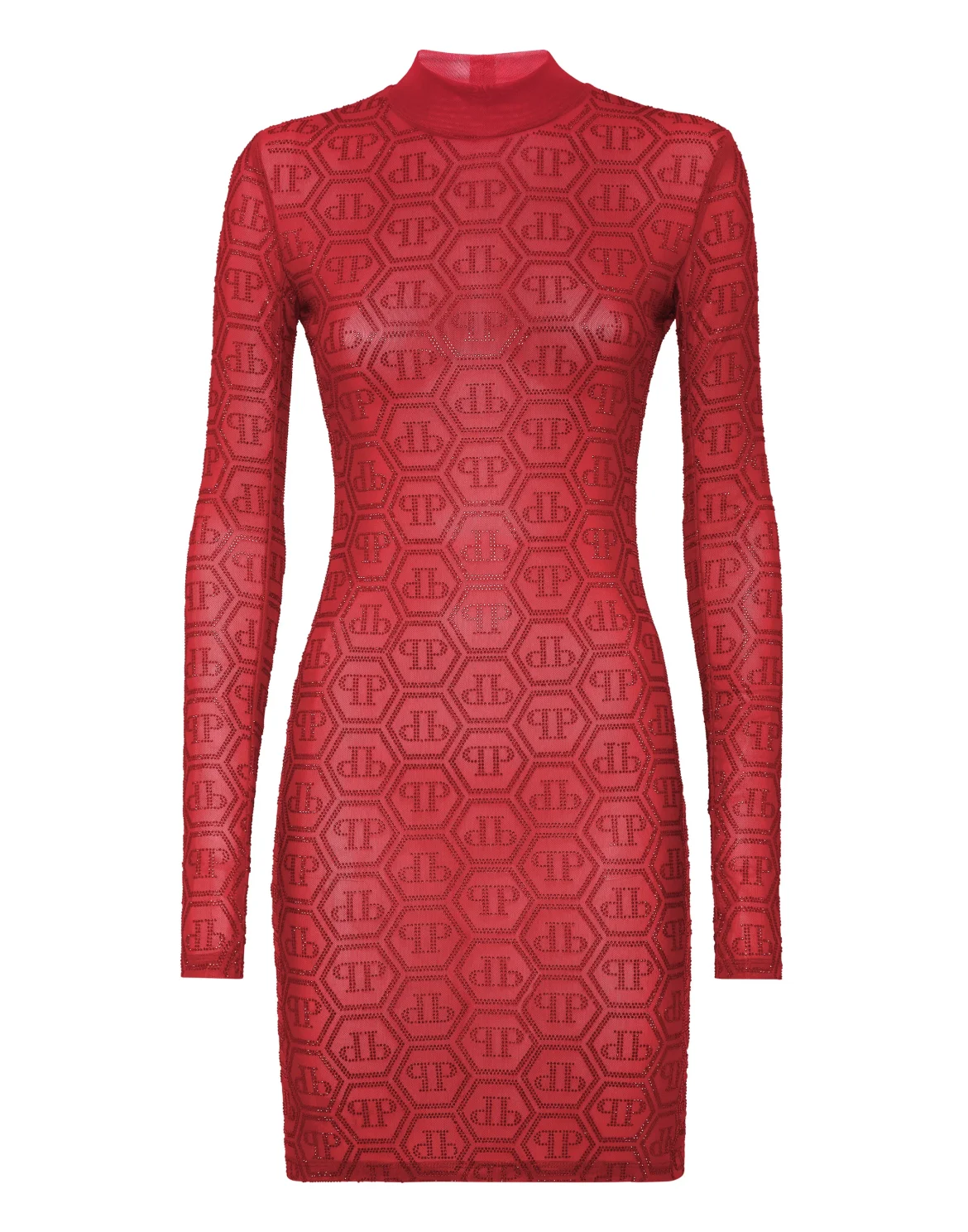 Long Sleeve Mini Dress Monogram Strass, цвет: Красный