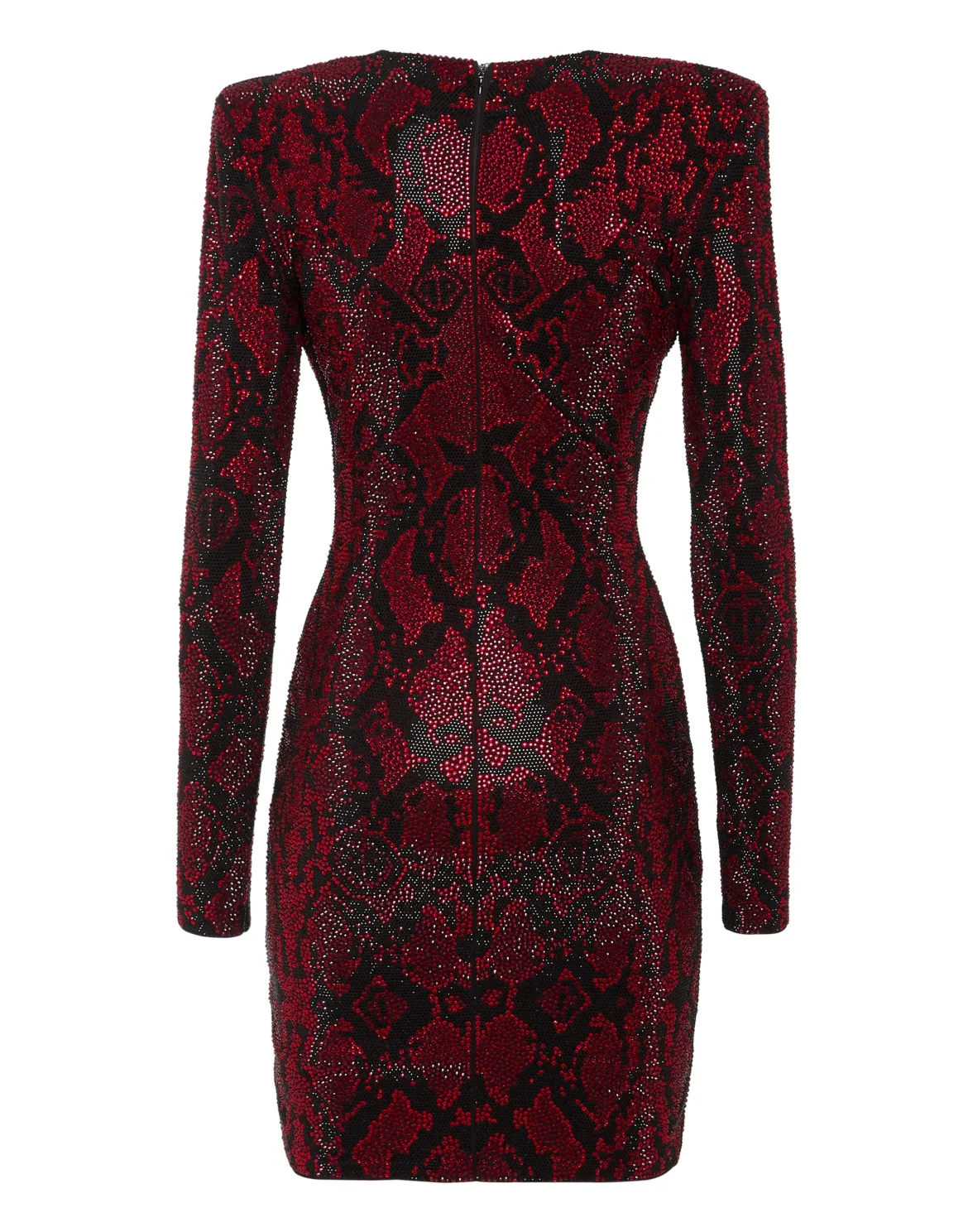 Long-Sleeved Mini Dress Python Strass, цвет: Красный