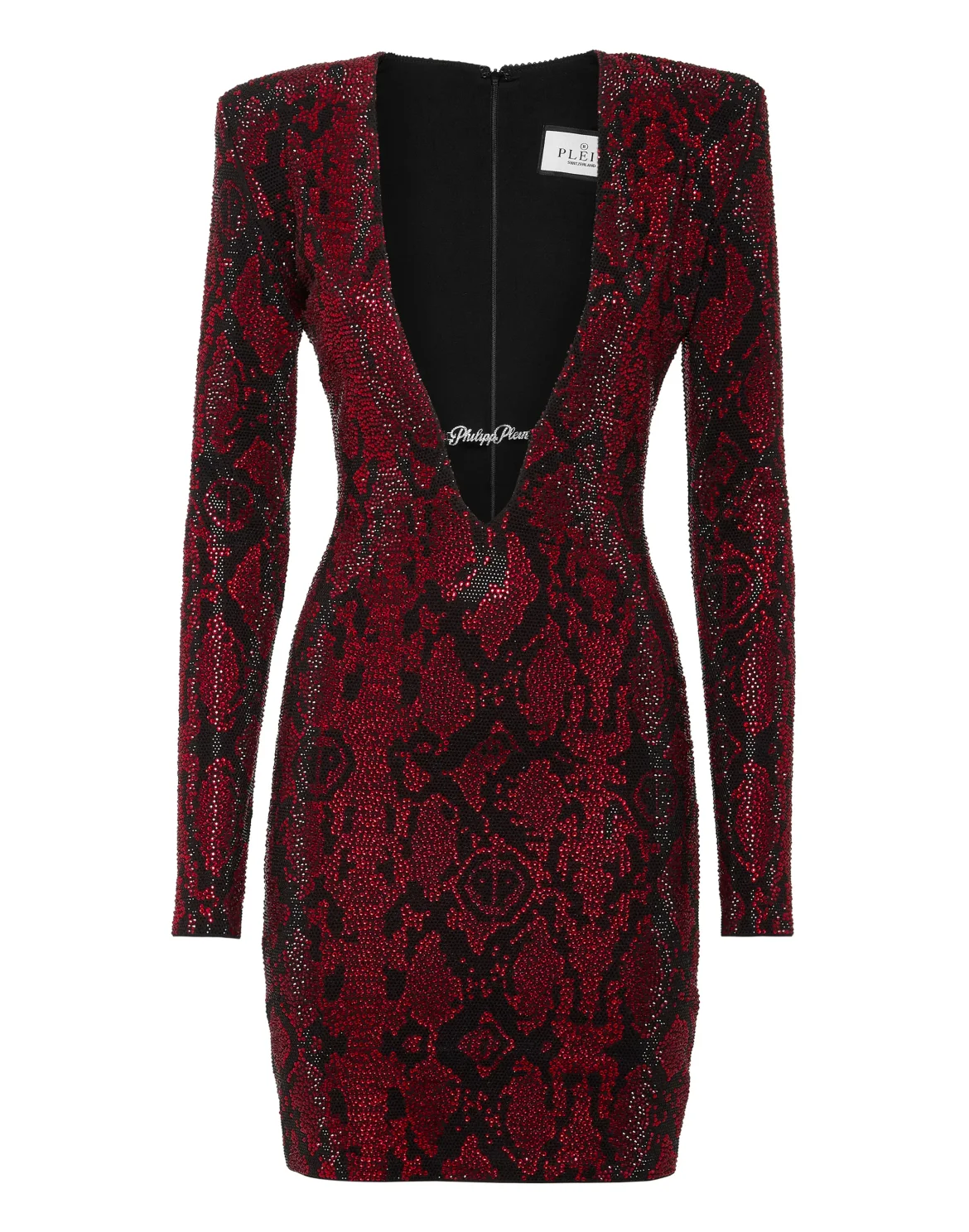 Long-Sleeved Mini Dress Python Strass, цвет: Красный