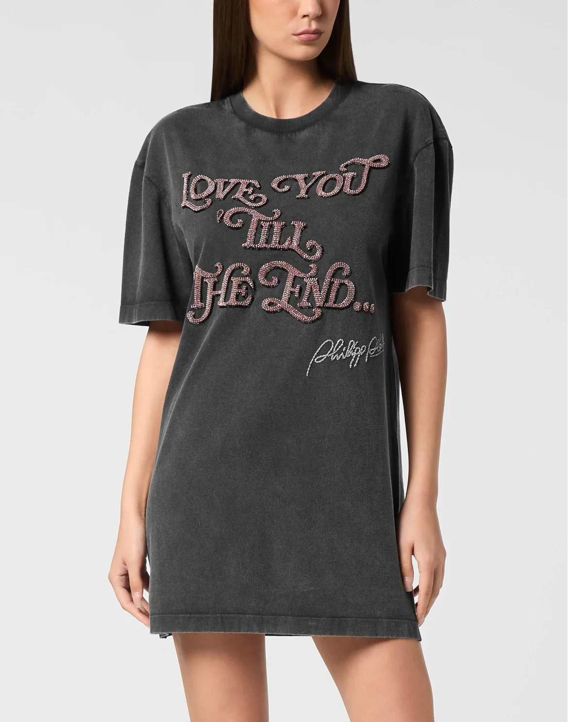 Open Back T-Shirt Dress Love Plein, цвет: Черный