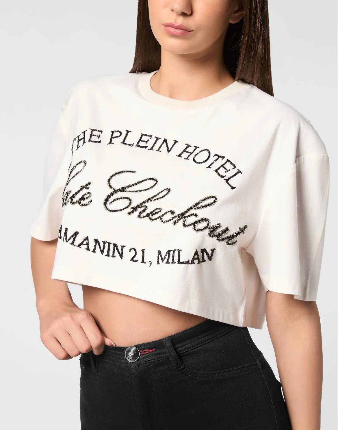 Cropped T-Shirt Late Checkout Crystal, цвет: Бежевый