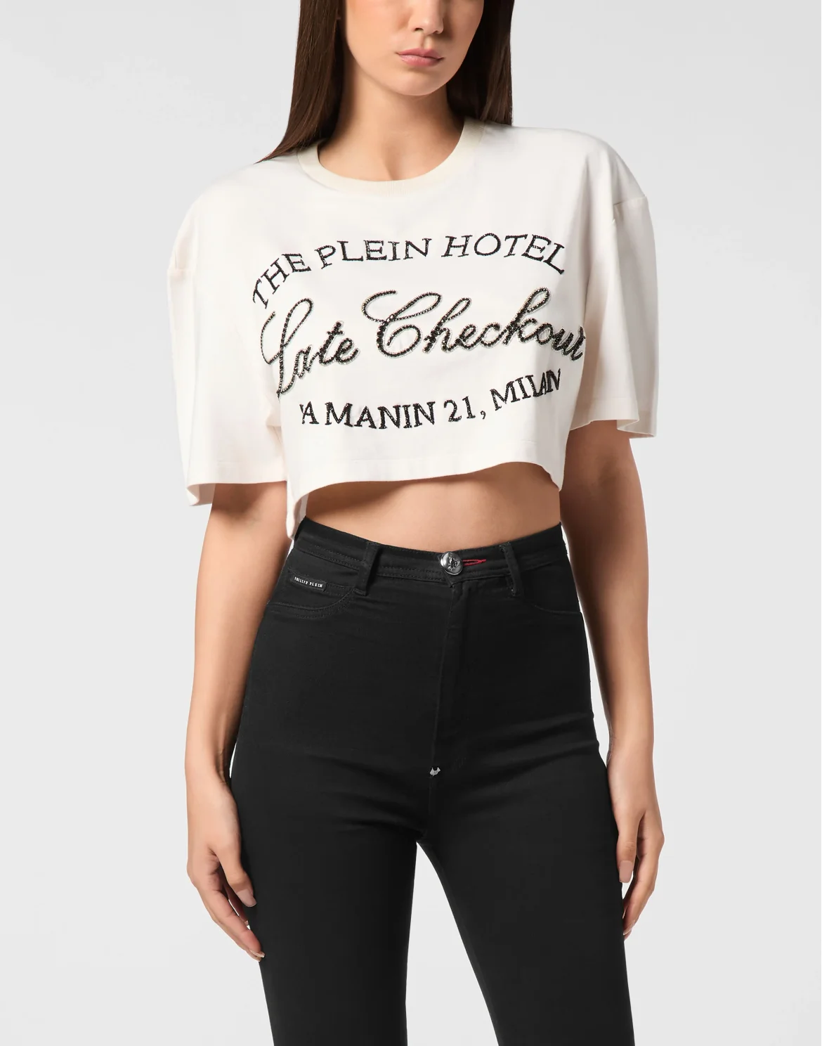 Cropped T-Shirt Late Checkout Crystal, цвет: Бежевый