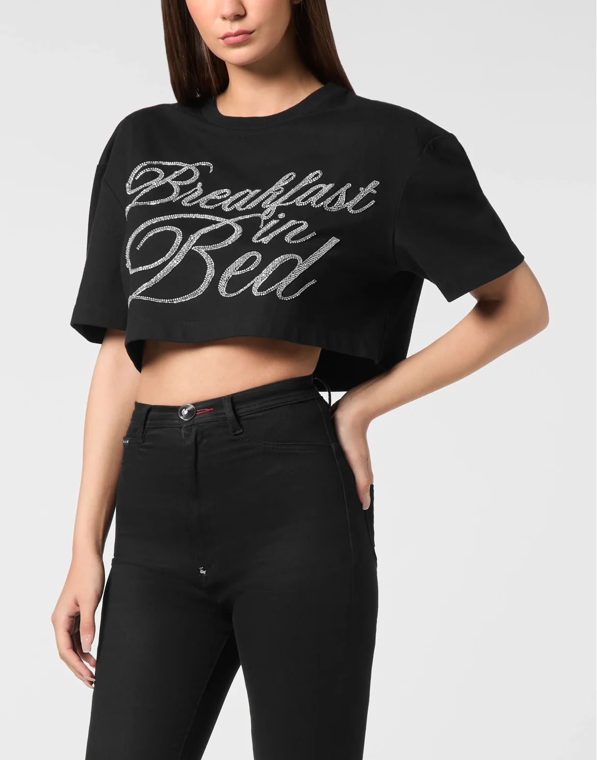 Cropped T-Shirt Breakfast in Bed Crystal, цвет: Черный