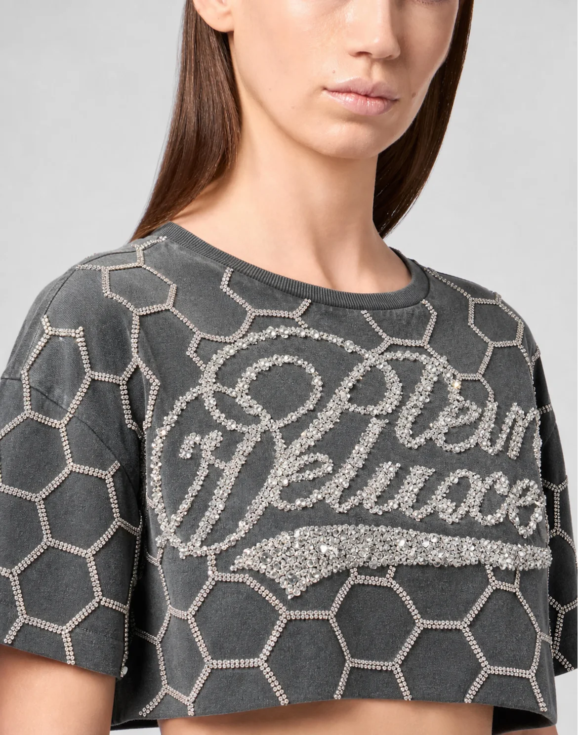 Cropped T-Shirt Plein Deluxe Crystal, цвет: Черный