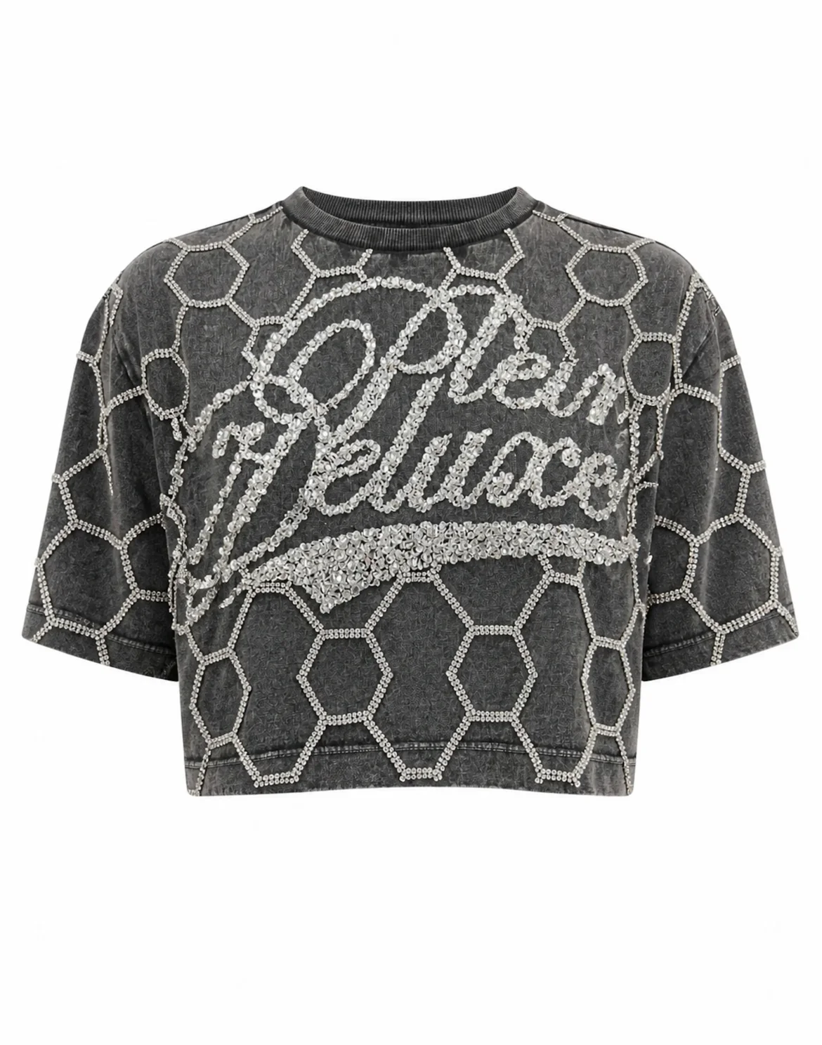 Cropped T-Shirt Plein Deluxe Crystal, цвет: Черный
