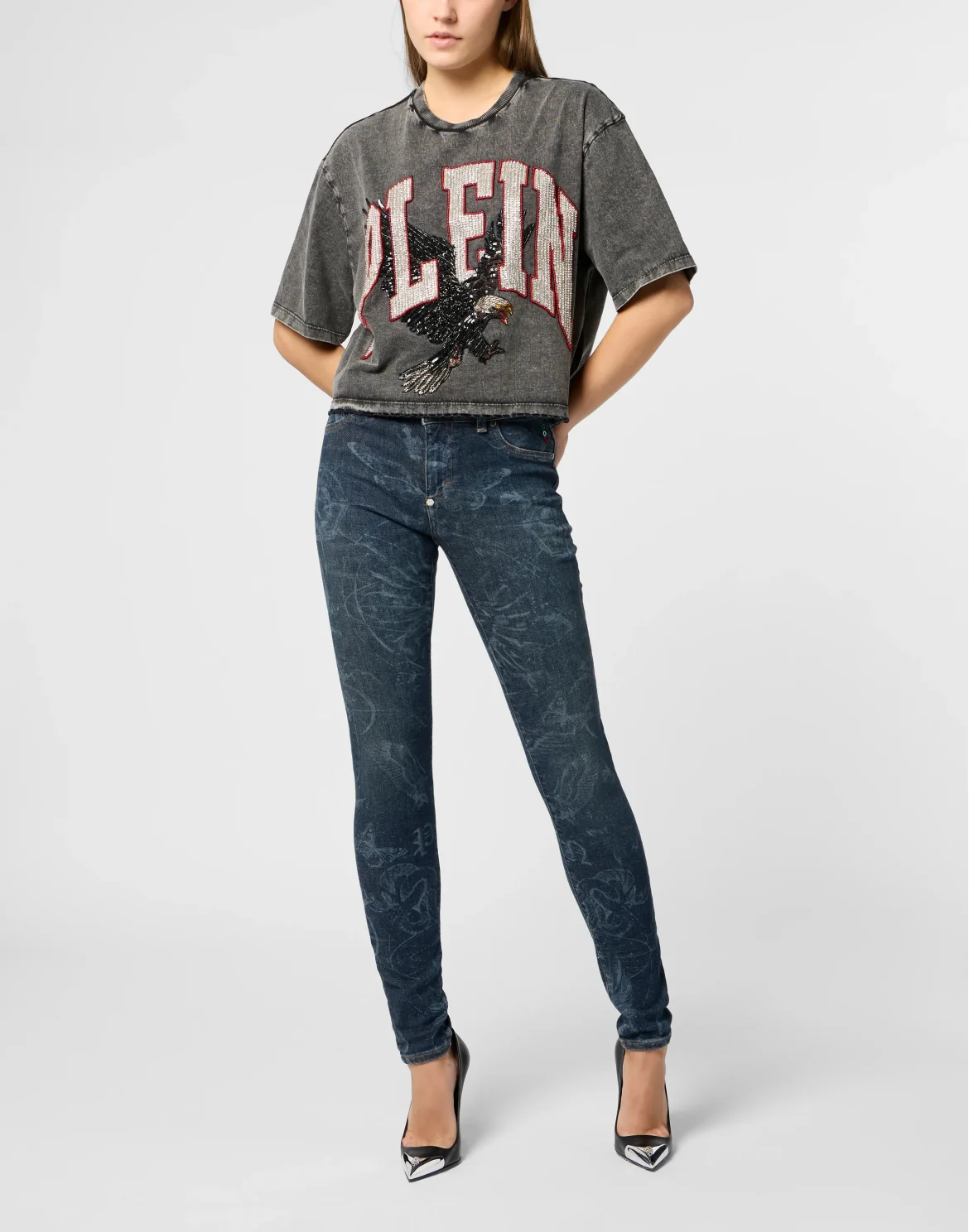 Cropped T-Shirt Plein Eagle, цвет: Черный
