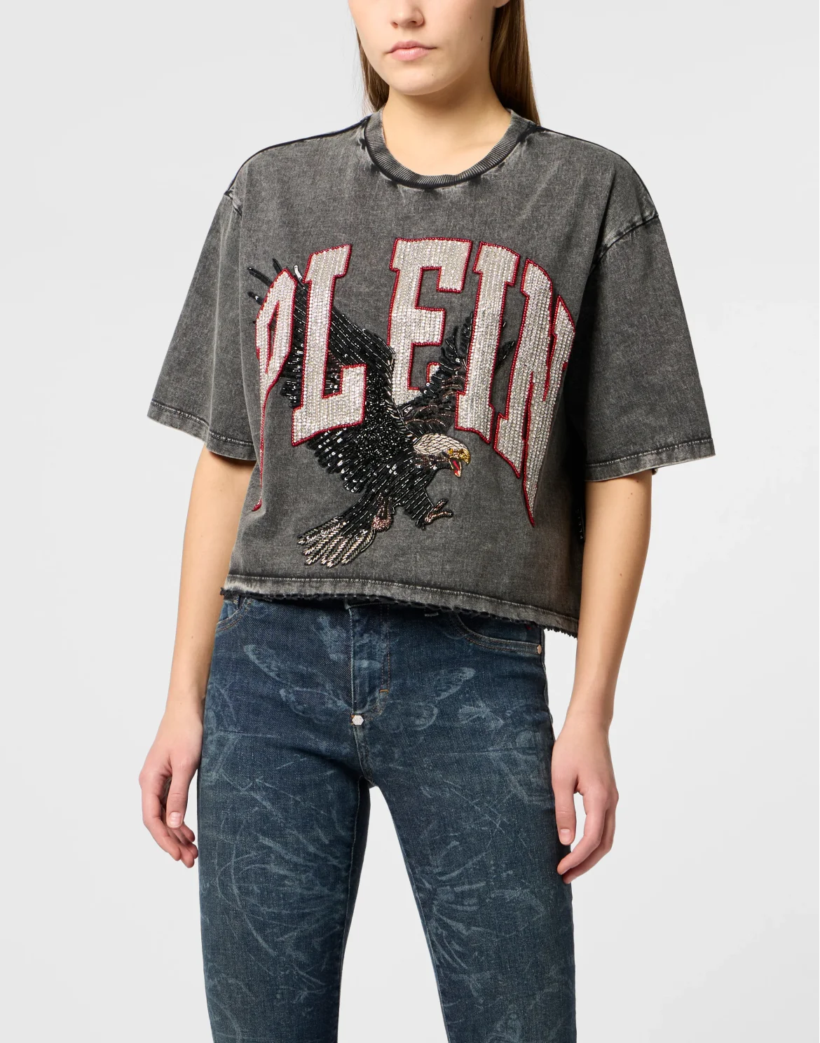 Cropped T-Shirt Plein Eagle, цвет: Черный