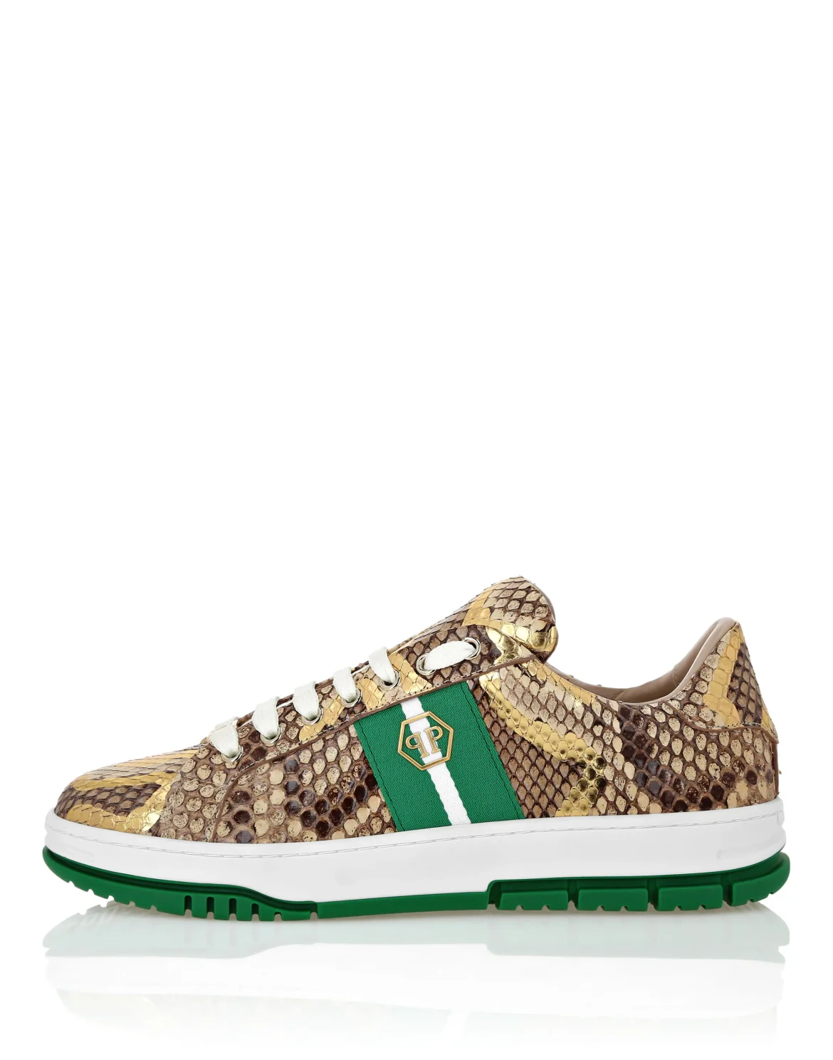 Python Leather Low Top Sneakers Stripes, цвет: Коричневый