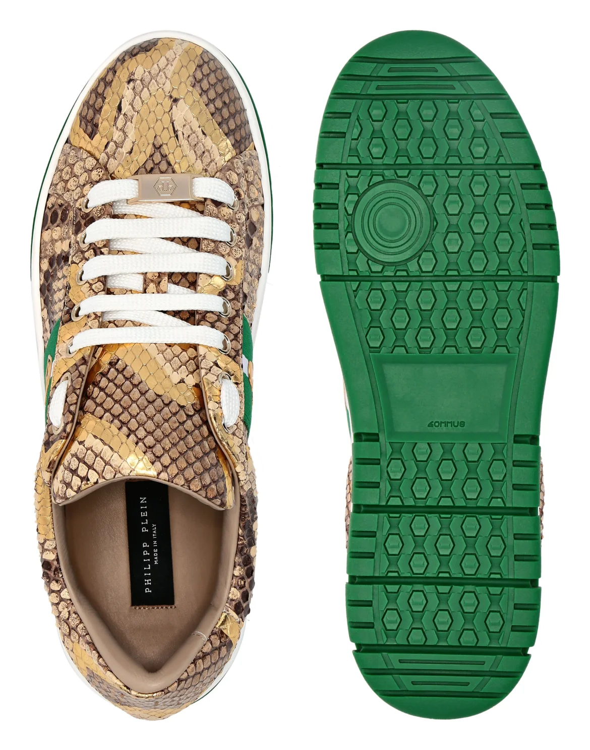 Python Leather Low Top Sneakers Stripes, цвет: Коричневый