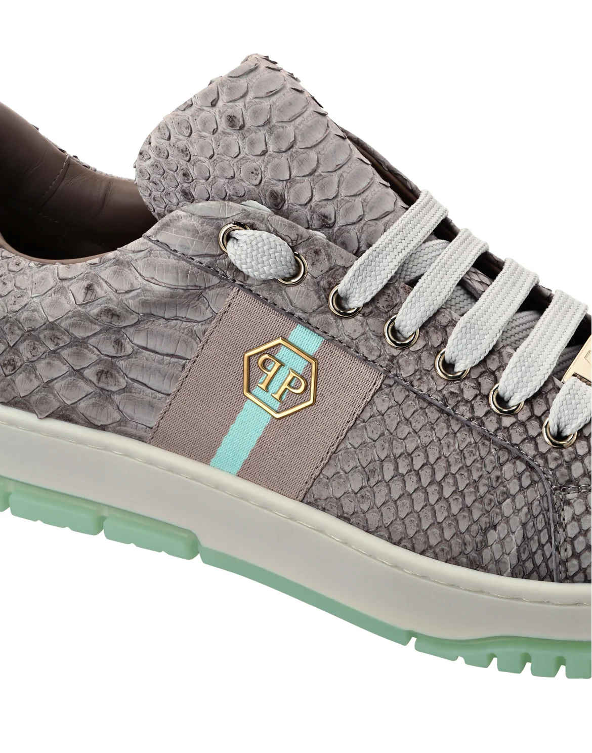 Python Leather Low Top Sneakers Stripes Stripes, цвет: Голубой