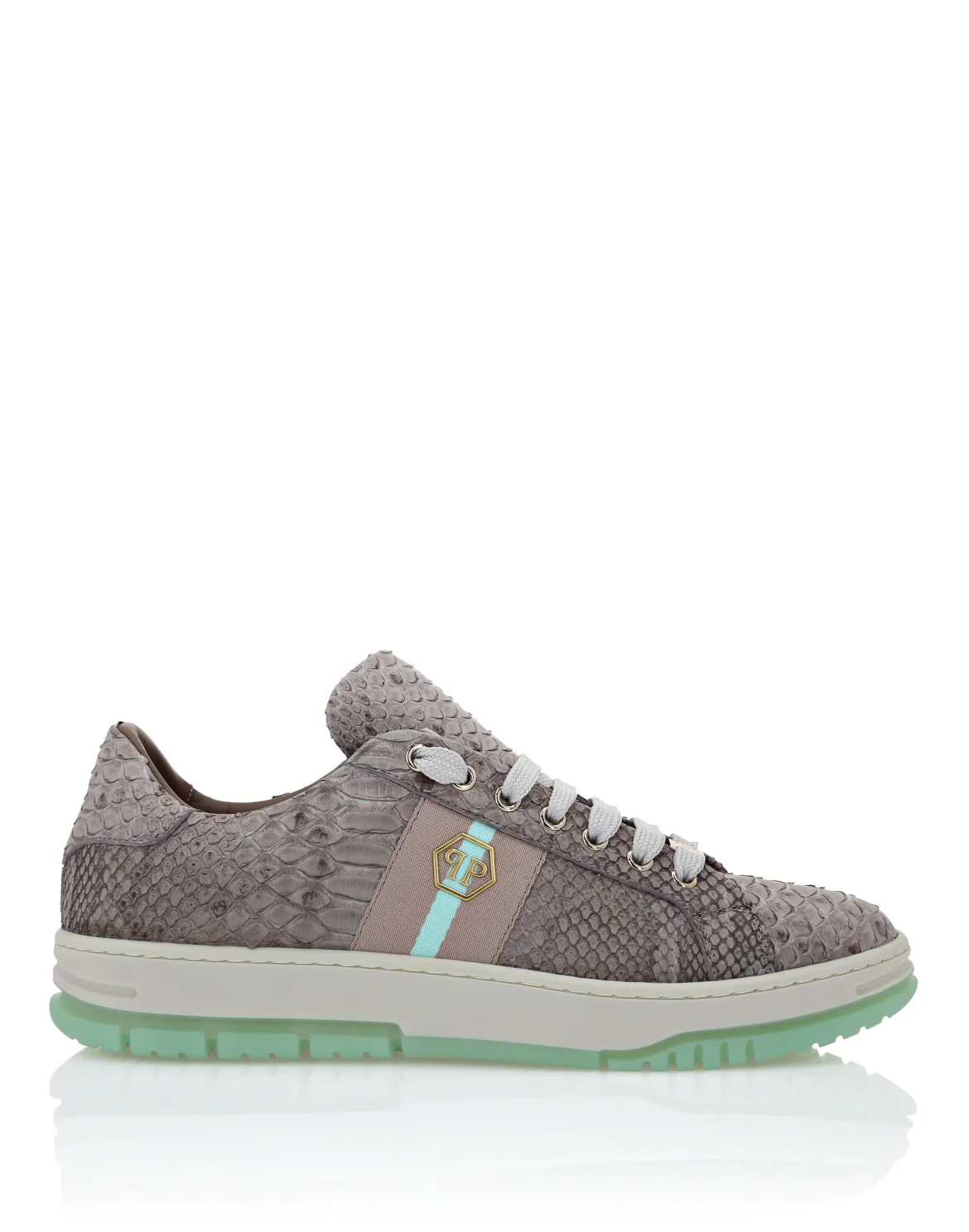 Python Leather Low Top Sneakers Stripes Stripes, цвет: Голубой