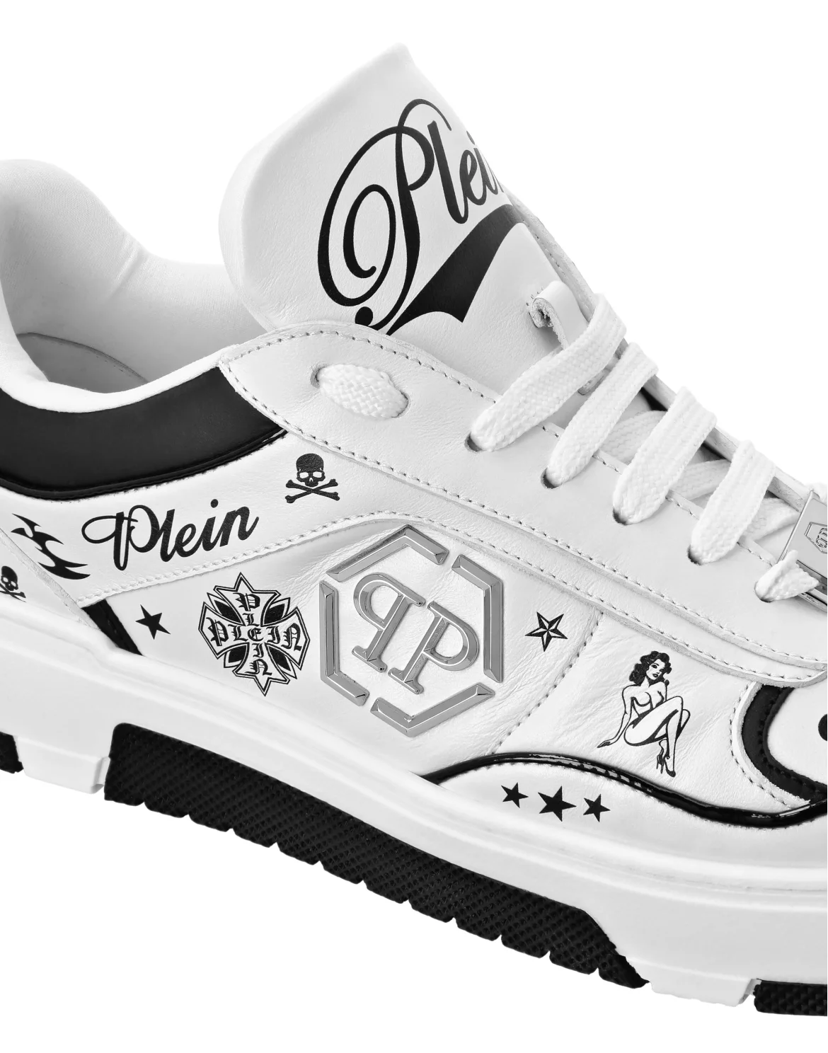 Nappa Leather Low Top Sneakers All-Over Plein, цвет: Белый