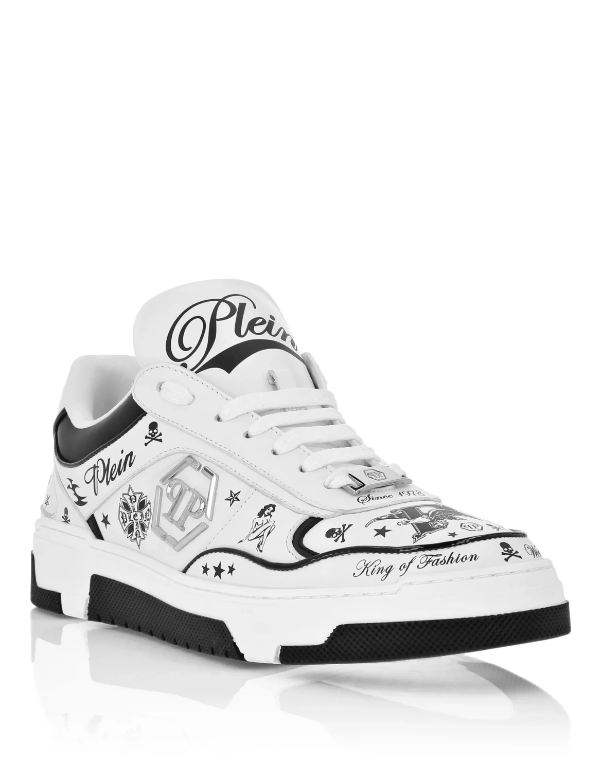 Nappa Leather Low Top Sneakers All-Over Plein, цвет: Белый