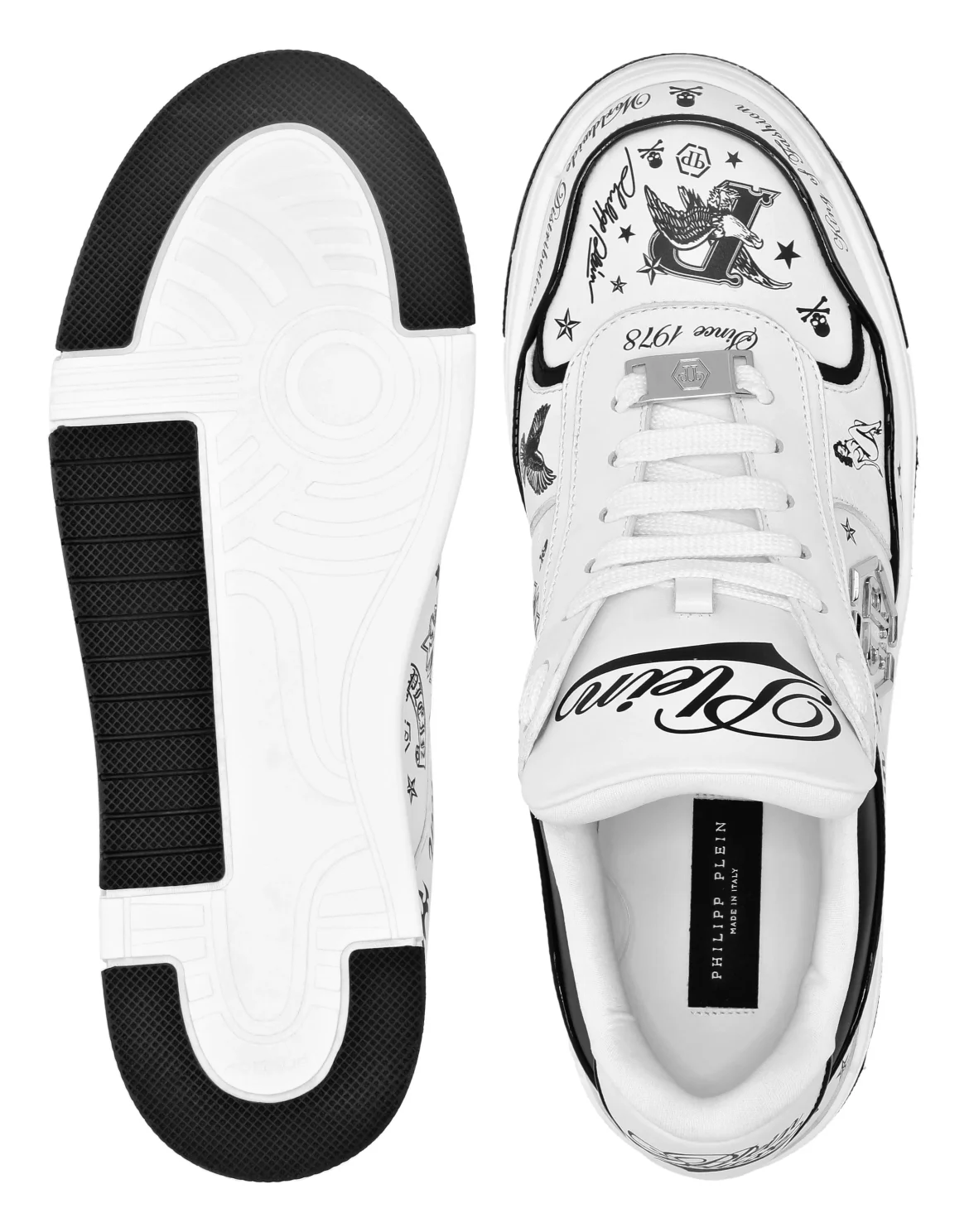 Nappa Leather Low Top Sneakers All-Over Plein, цвет: Белый