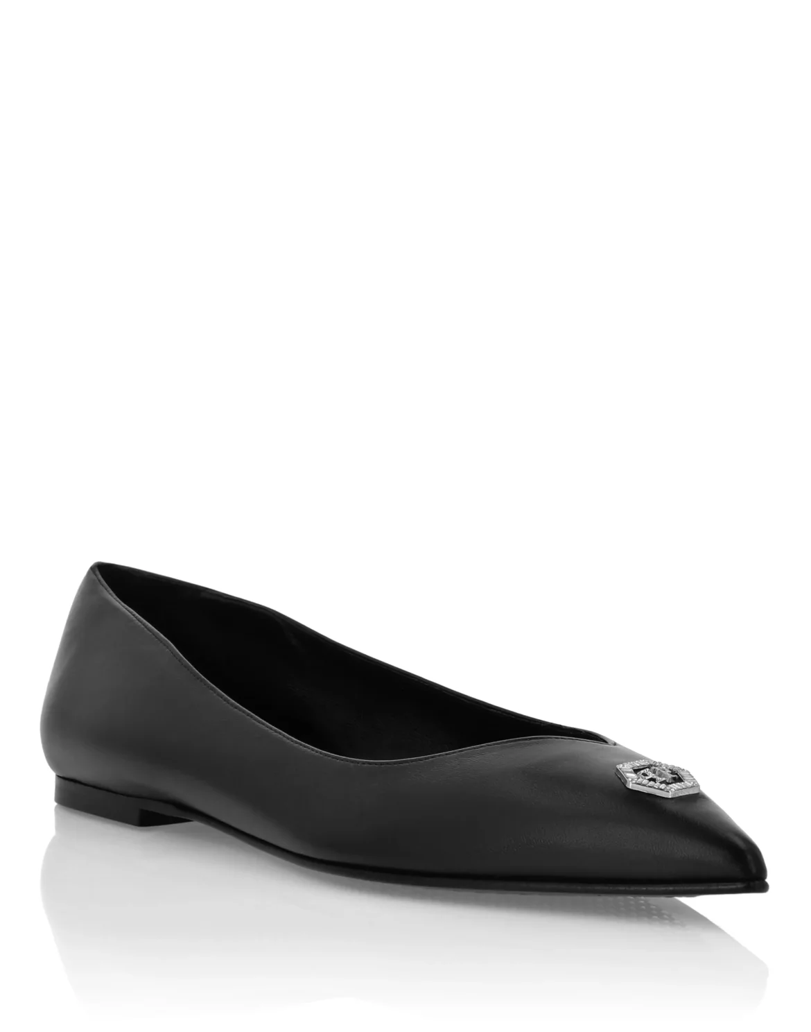 Nappa Leather Ballerina Flats Crystal Fatale, цвет: Черный