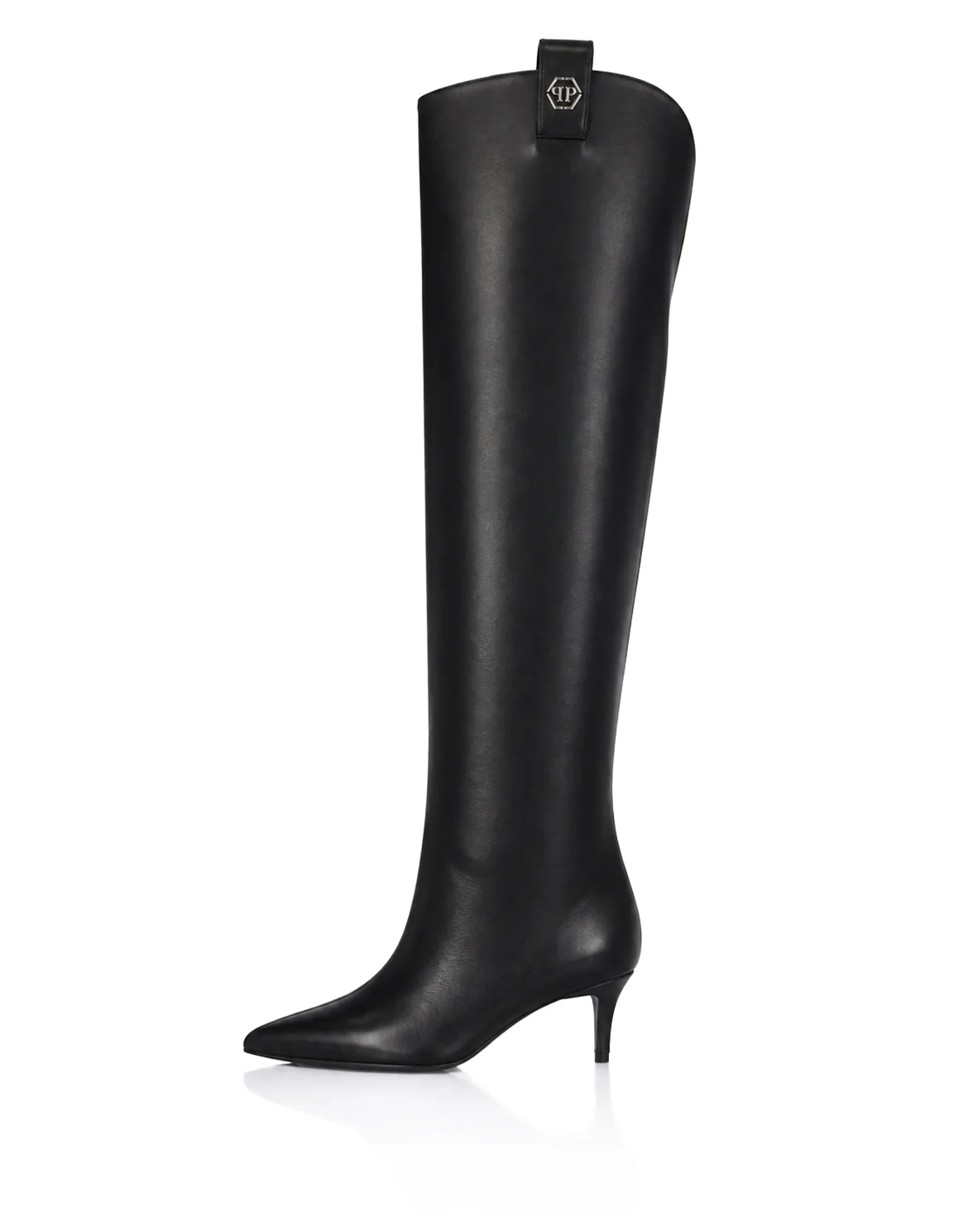 Nappa Leather Low-Heel Overknee Boots Hexagon, цвет: Черный
