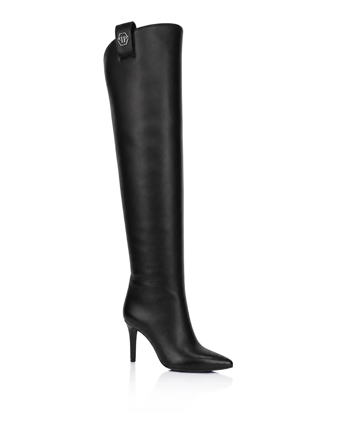 Nappa Leather Low-Heel Overknee Boots Hexagon, цвет: Черный