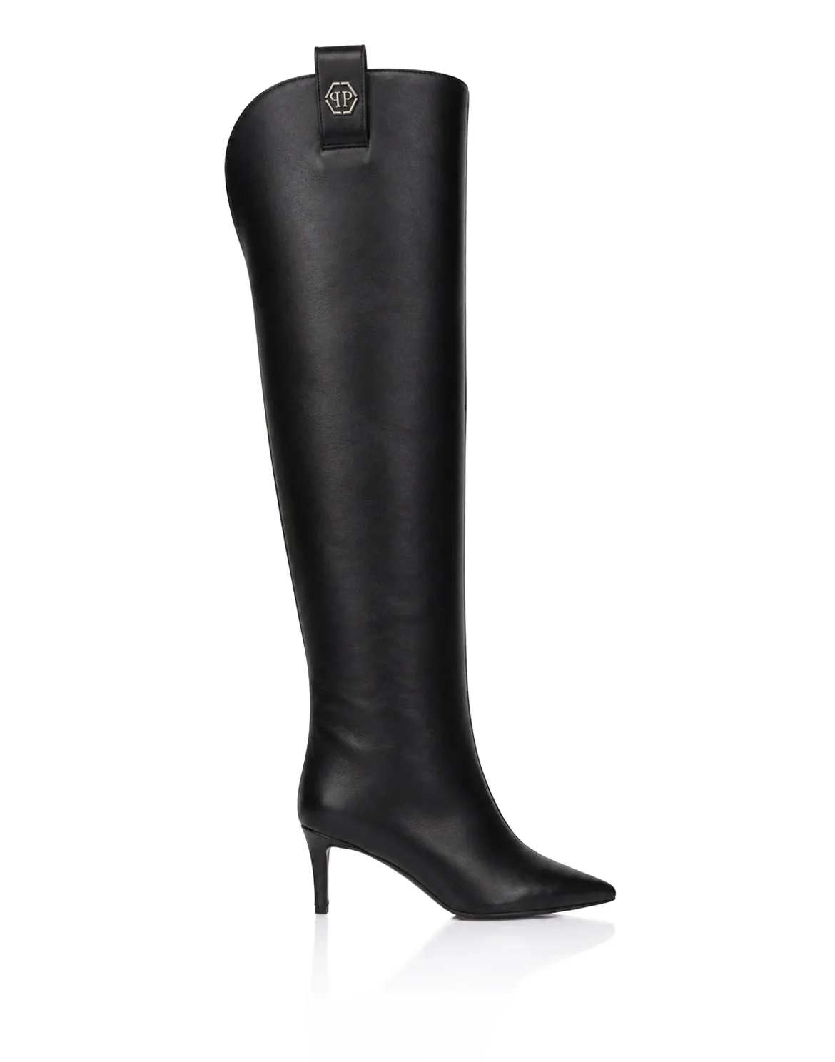 Nappa Leather Low-Heel Overknee Boots Hexagon, цвет: Черный