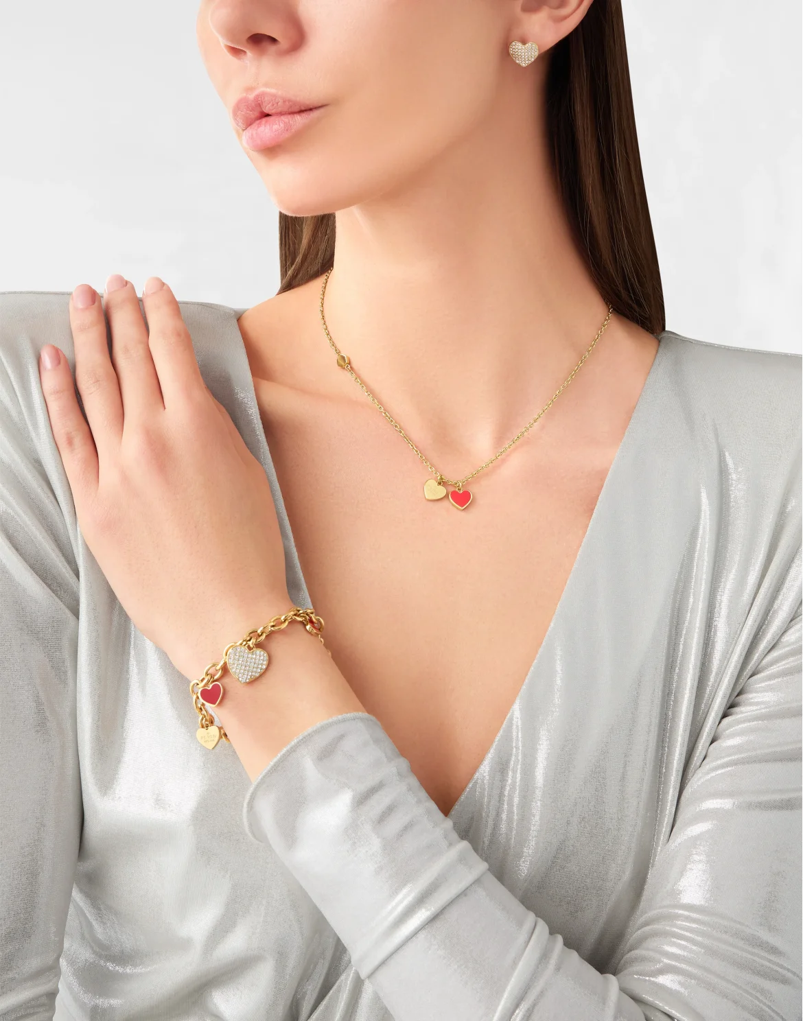 Earrings PLEIN ROCKED HEART Stones, цвет: Золотой