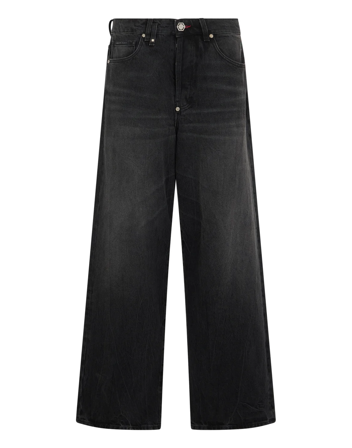 Loose Wide Fit Jeans Embossed Logo, цвет: Черный