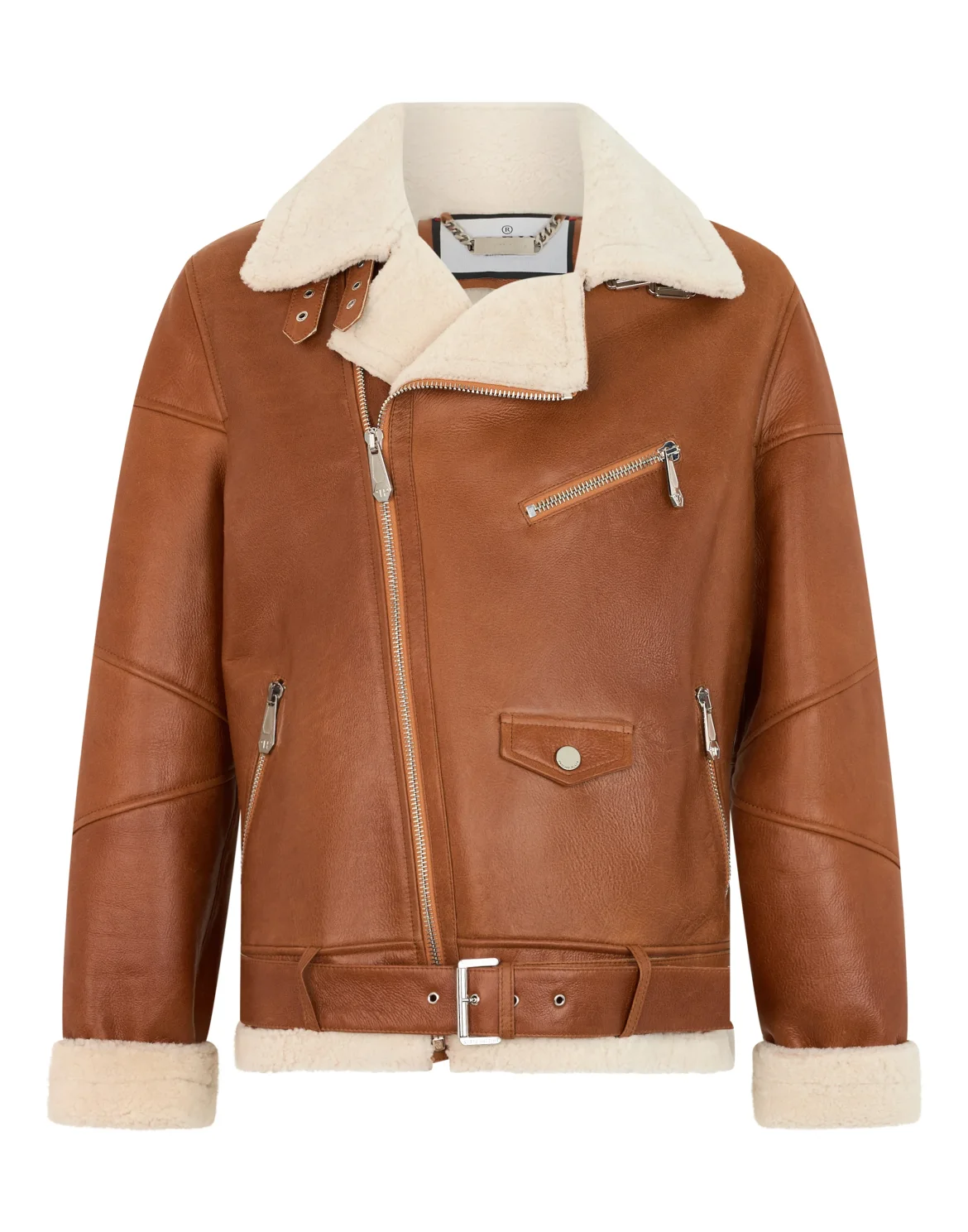 Shearling Biker Jacket Piping, цвет: Коричневый