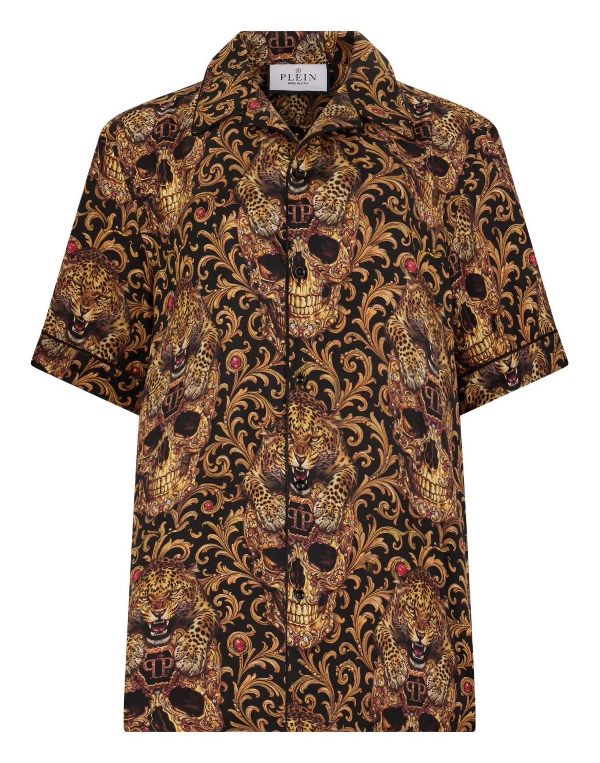 Silk Bowling Shirt All-Over Leopard Skull, цвет: Черный