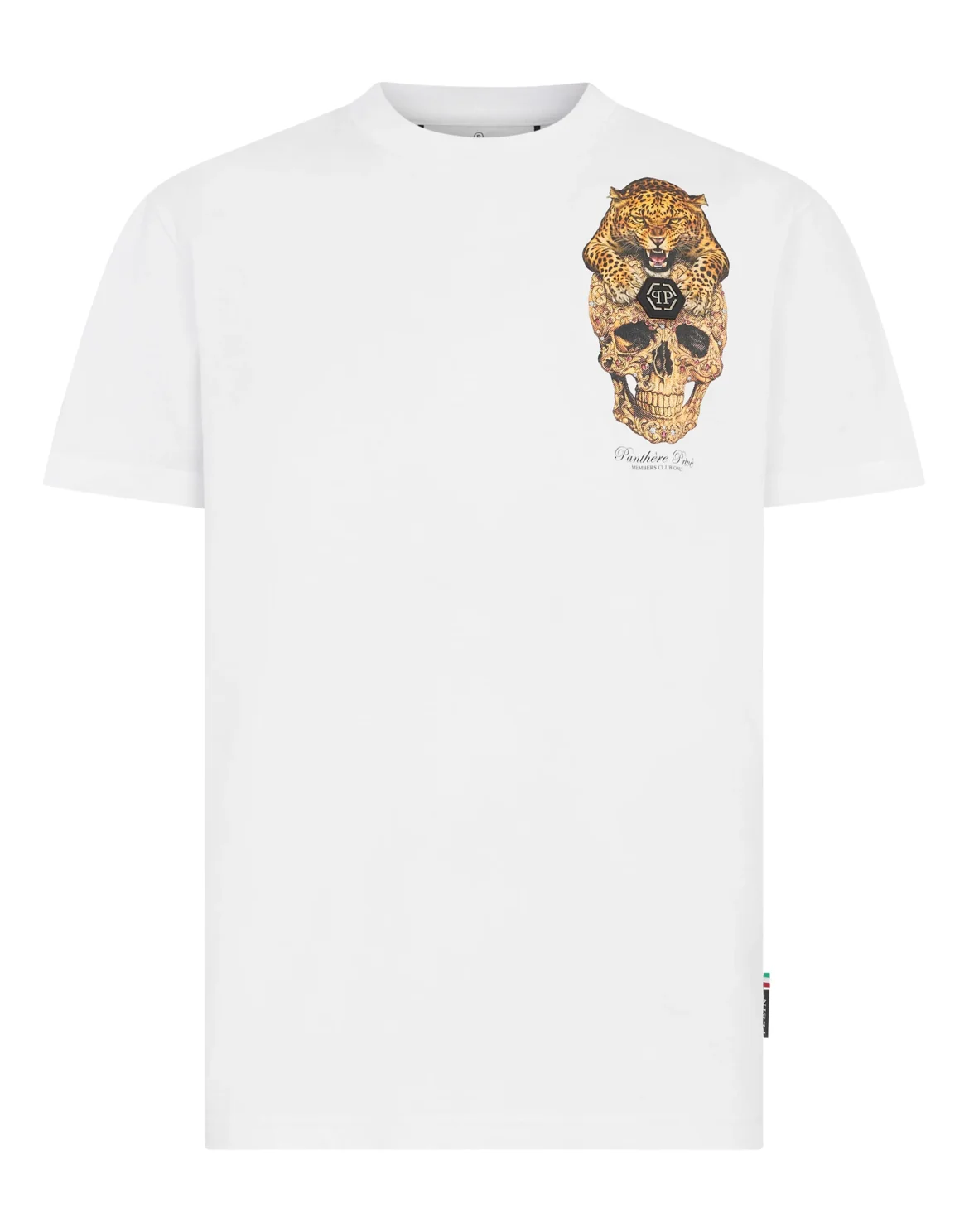 Round Neck T-Shirt Leopard Skull Chest, цвет: Белый