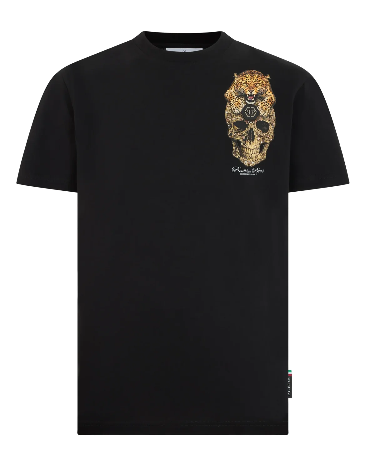 Round Neck T-Shirt Leopard Skull Chest, цвет: Черный