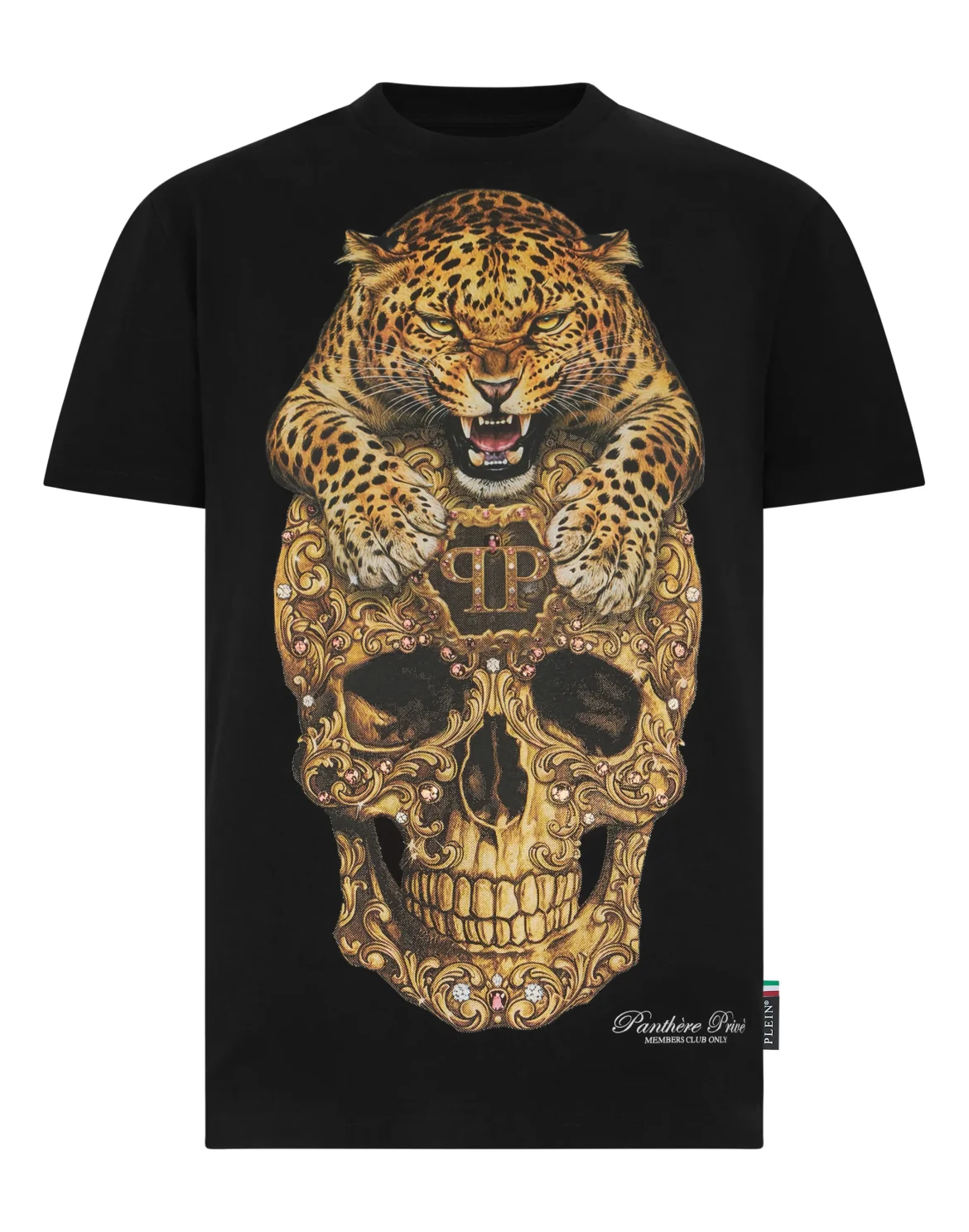 Round Neck T-Shirt Leopard Skull, цвет: Черный
