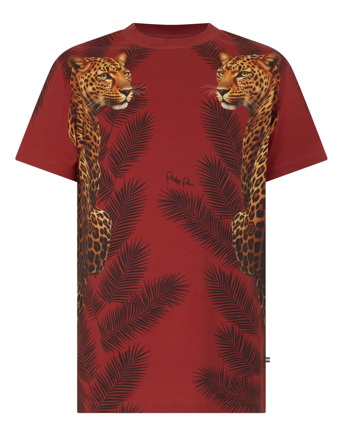 Round Neck T-Shirt Leopard Palms, цвет: Красный