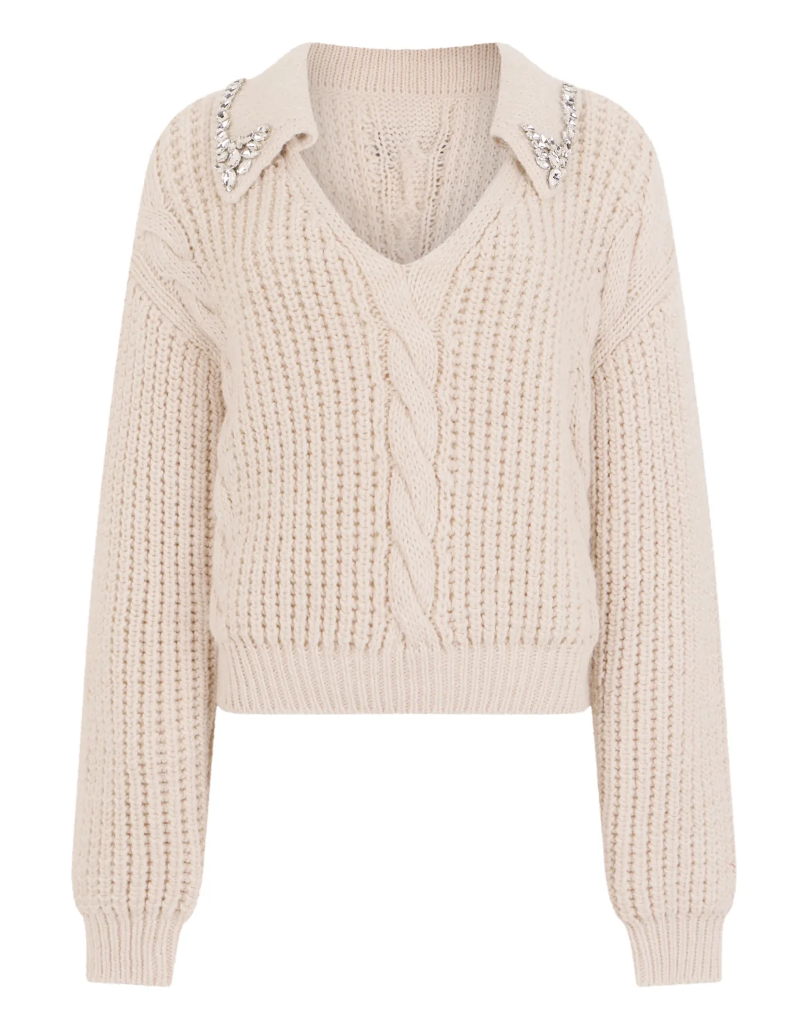 V-Neck Pullover Cables, цвет: Бежевый