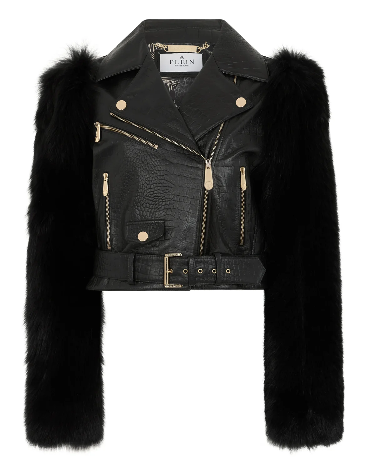 Leather And Fur Biker Jacket, цвет: Черный
