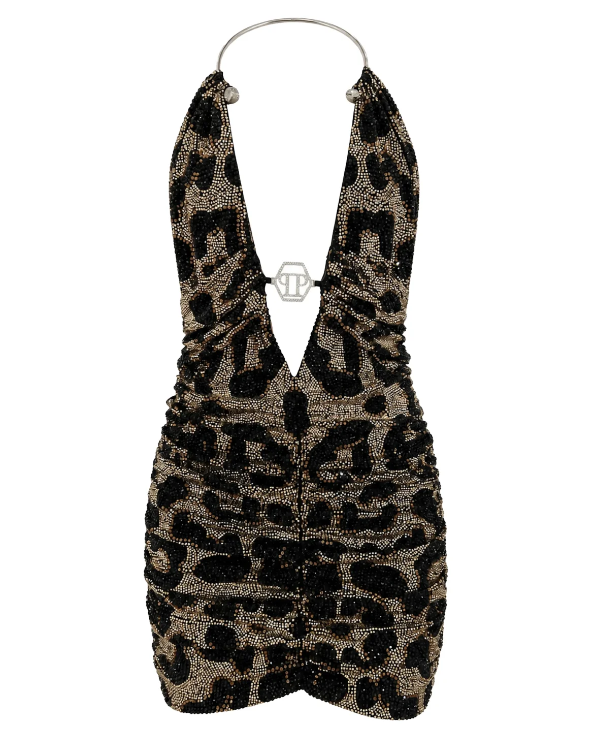 Open Back Mini Dress Leopard Strass, цвет: Леопард