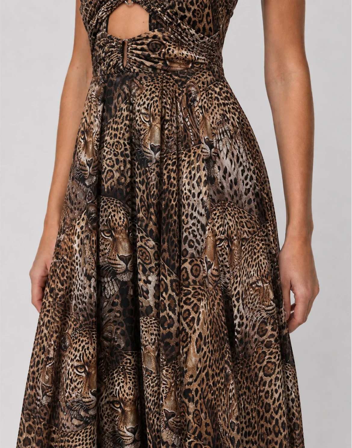 Open Back Piercing Long Dress All-Over Leopard, цвет: Бежевый