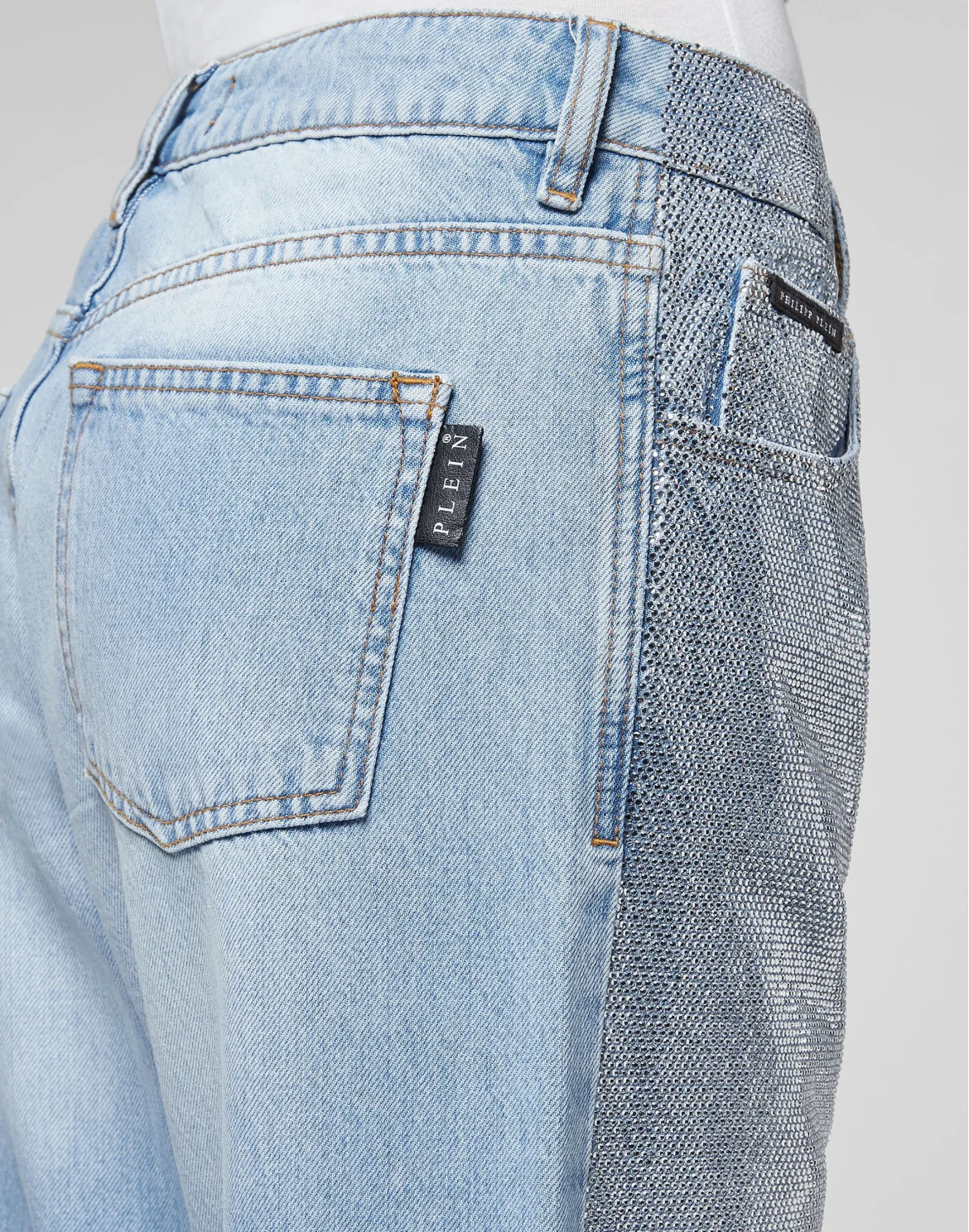 Denim Trousers High Rise Fit Full Crystal, цвет: Голубой