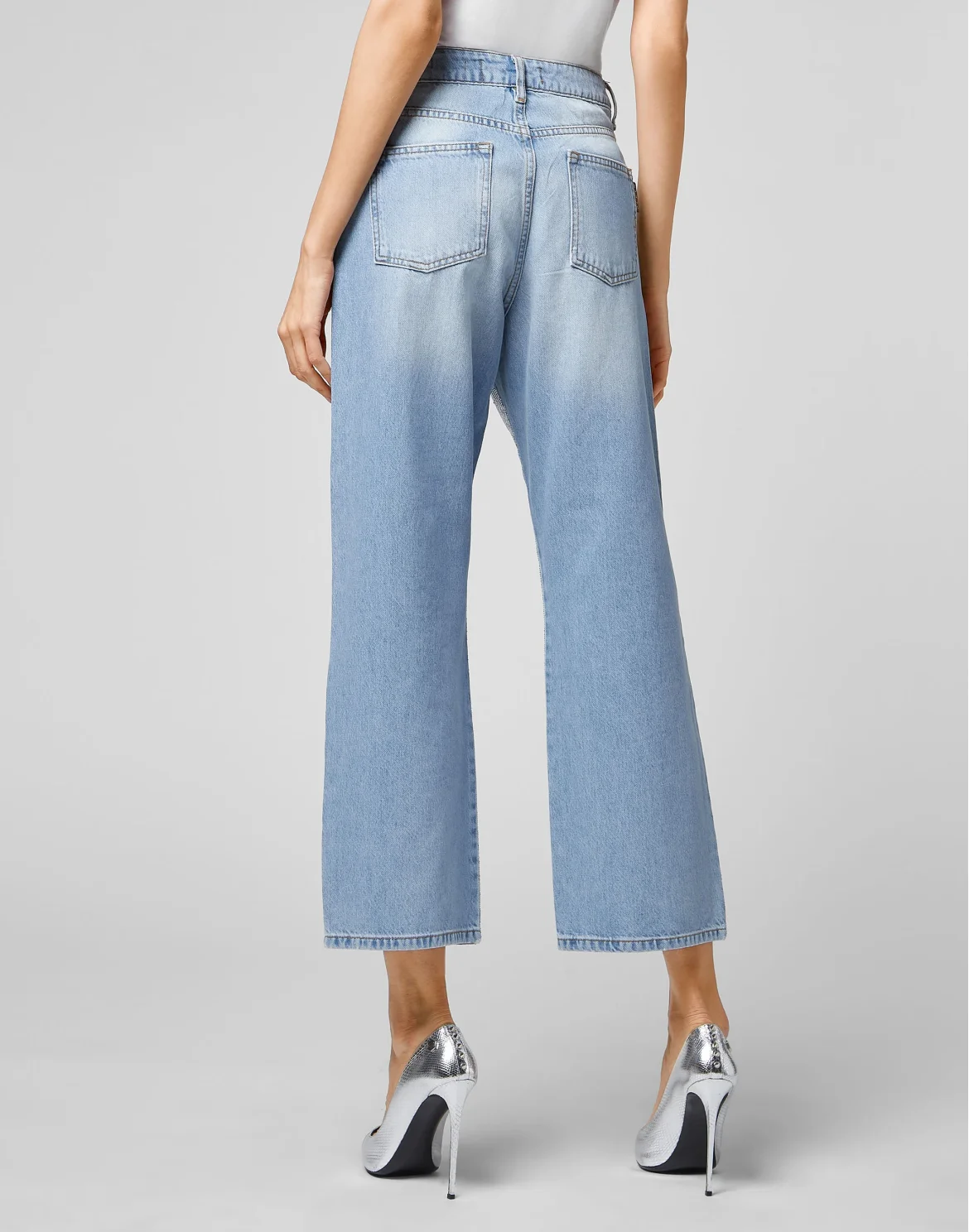 Denim Trousers High Rise Fit Full Crystal, цвет: Голубой