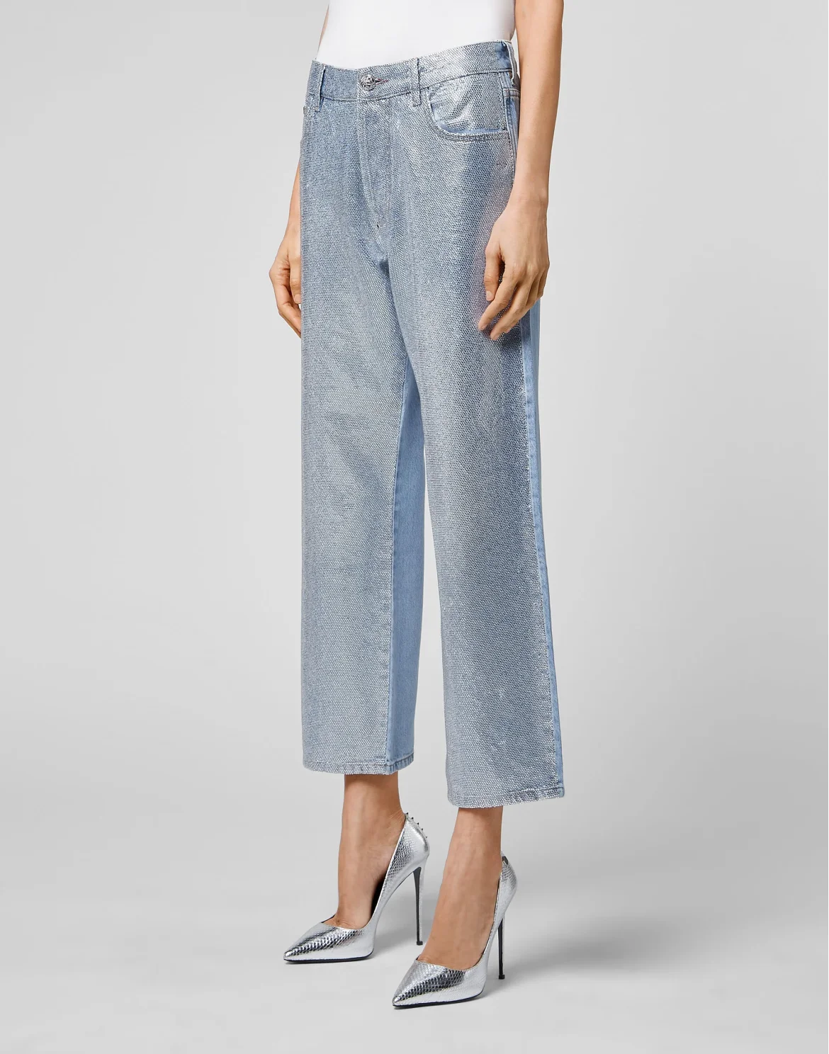 Denim Trousers High Rise Fit Full Crystal, цвет: Голубой