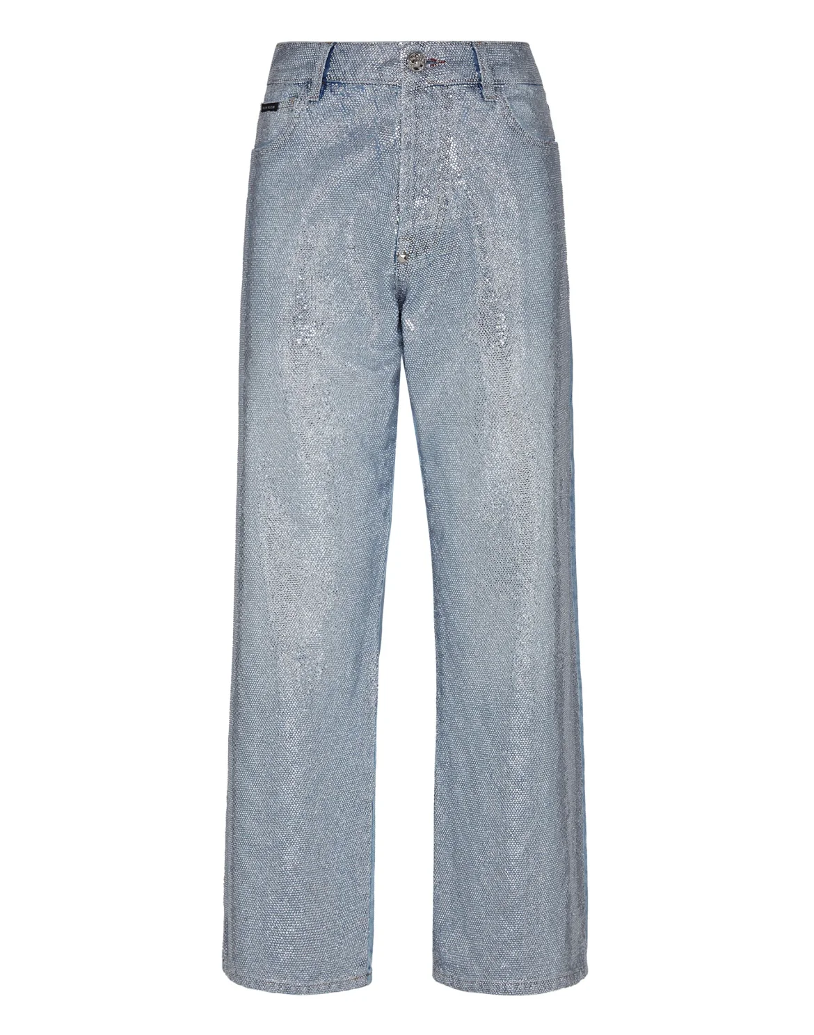 Denim Trousers High Rise Fit Full Crystal, цвет: Голубой
