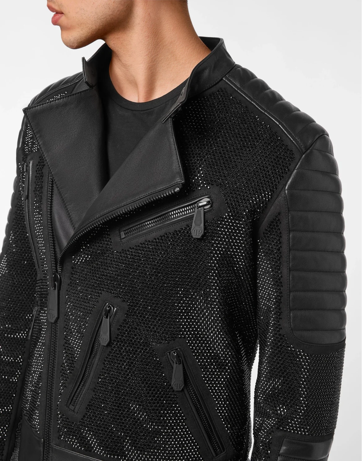 Leather Disco Biker Jacket Crystals, цвет: Черный